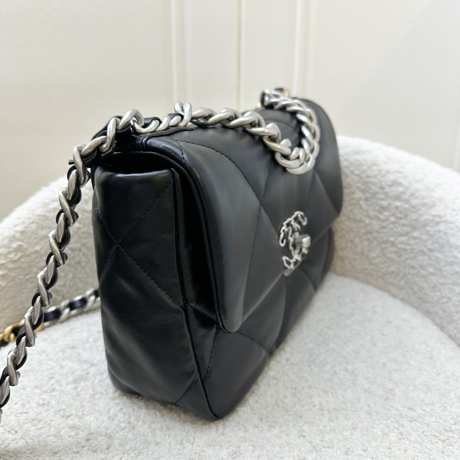 Chanel [brand New] 19 Small Flap in Black Lambskin and 3 Tone Hardware,silver Turnlock ( ) Handbag