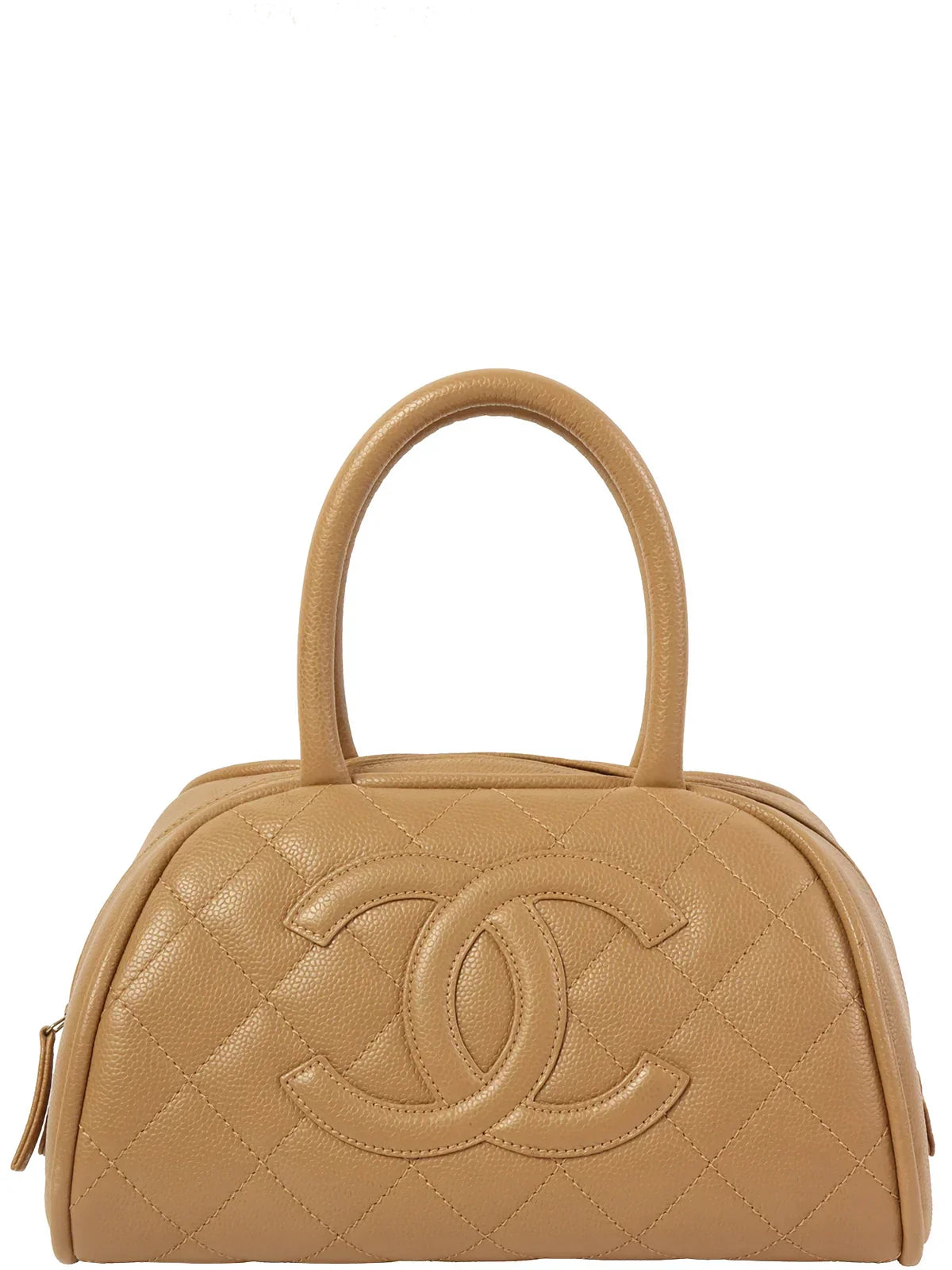 Chanel Around  Made Caviar Skin Cc Mark Stitch Top Handle Bag Mocha Beige