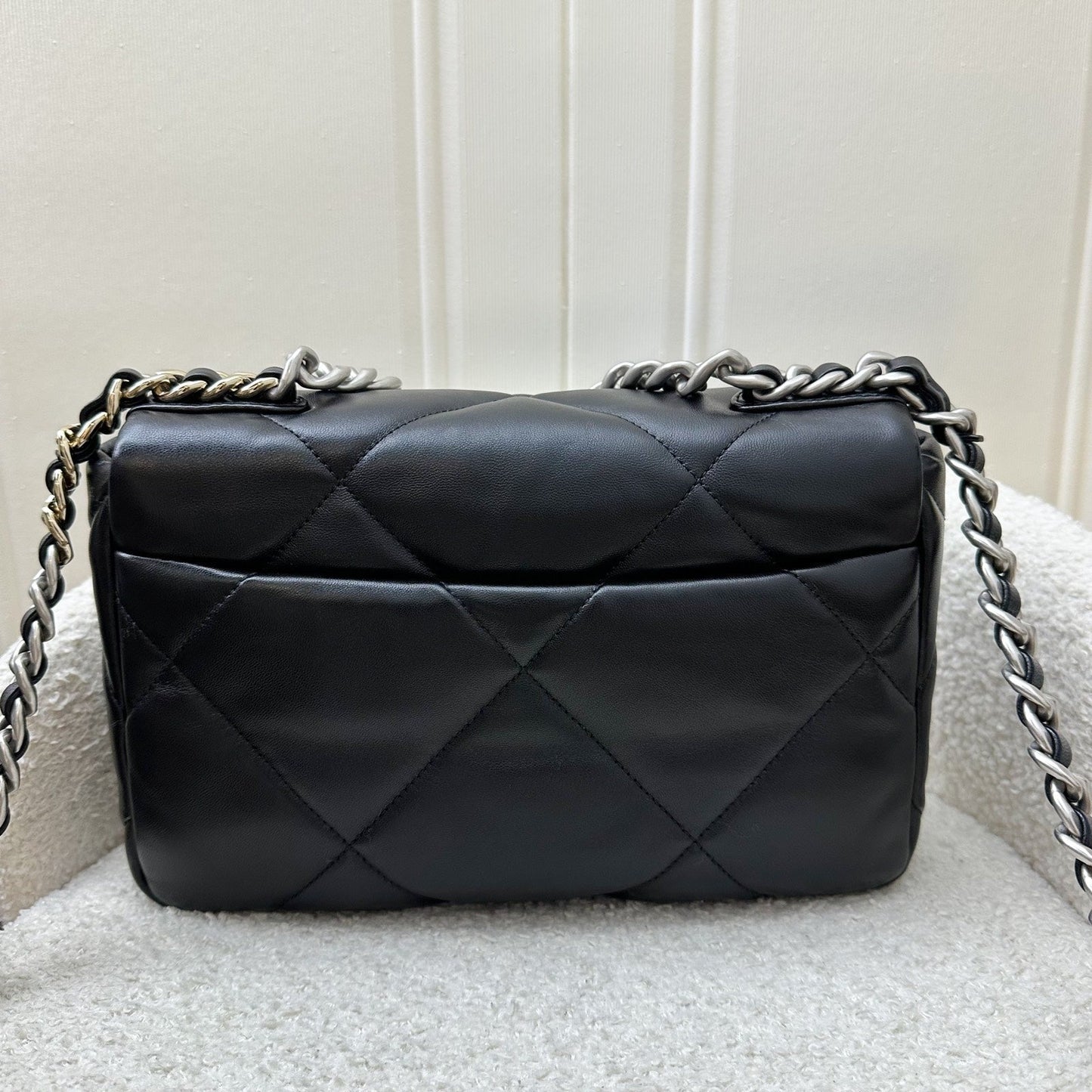 Chanel [Brand New] 19 Small Flap In Black Lambskin And 3-Tone Hardware, Silver Turnlock ( ) Bag