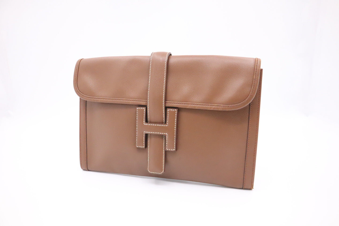 Hermes Jige Elan Pm In Light Handbag Leather Brown Travel Bag