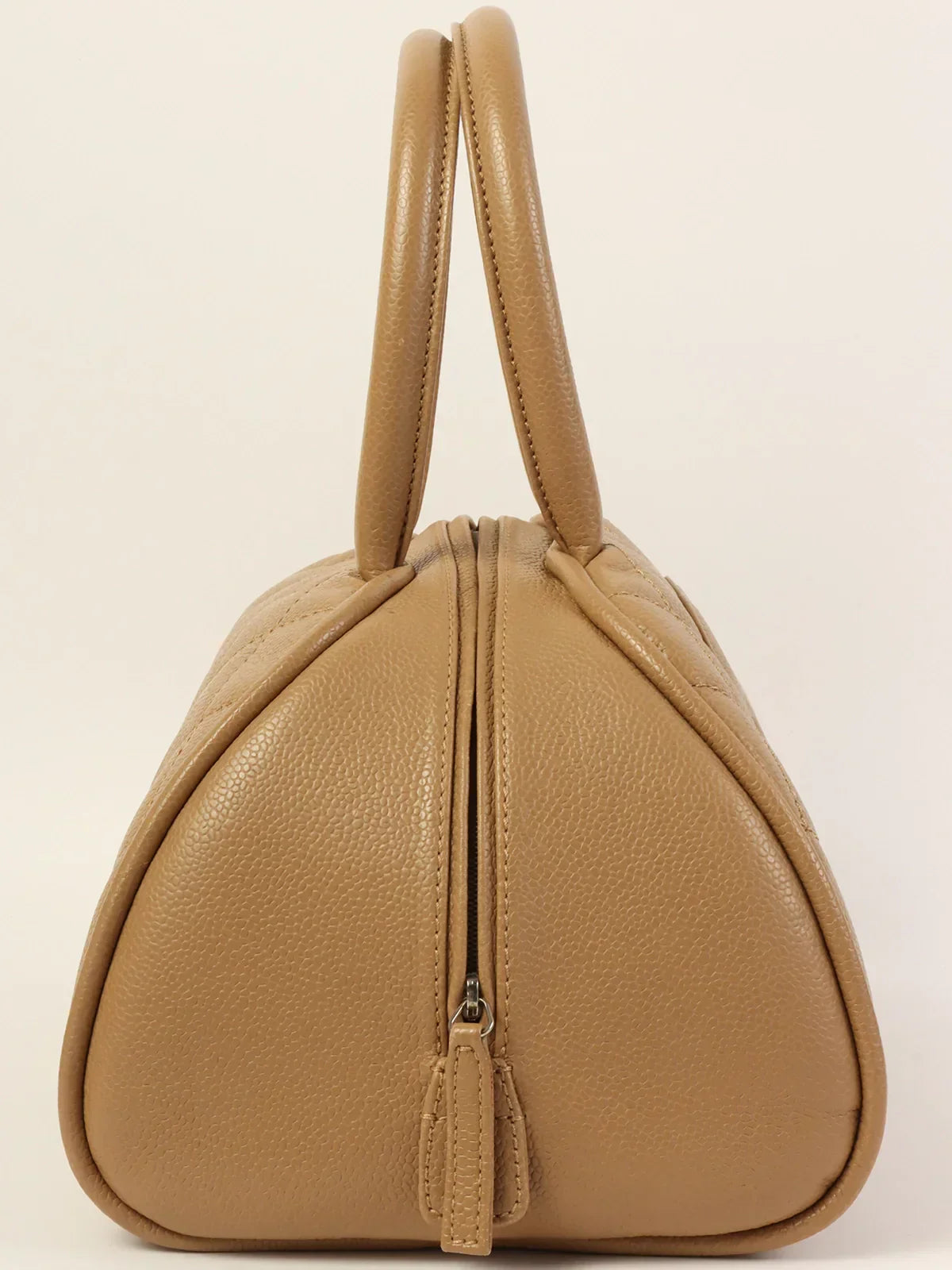 Chanel Around  Made Caviar Skin Cc Mark Stitch Top Handle Bag Mocha Beige