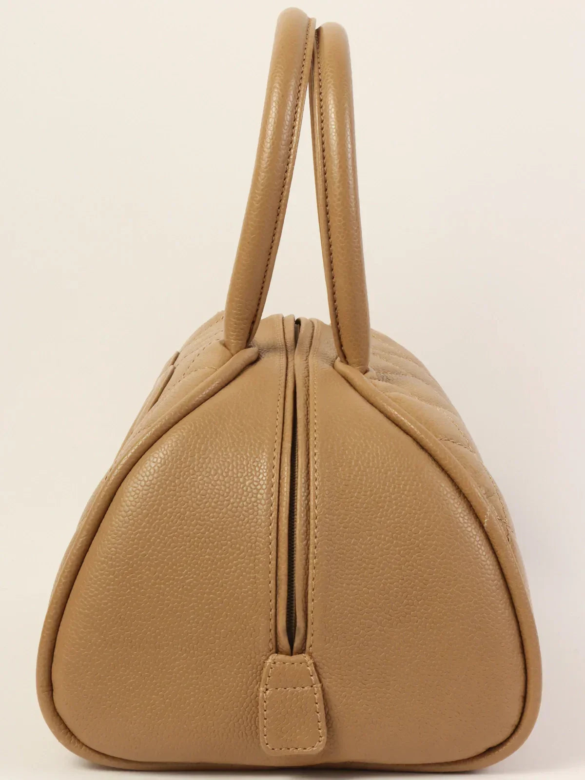 Chanel Around  Made Caviar Skin Cc Mark Stitch Top Handle Bag Mocha Beige