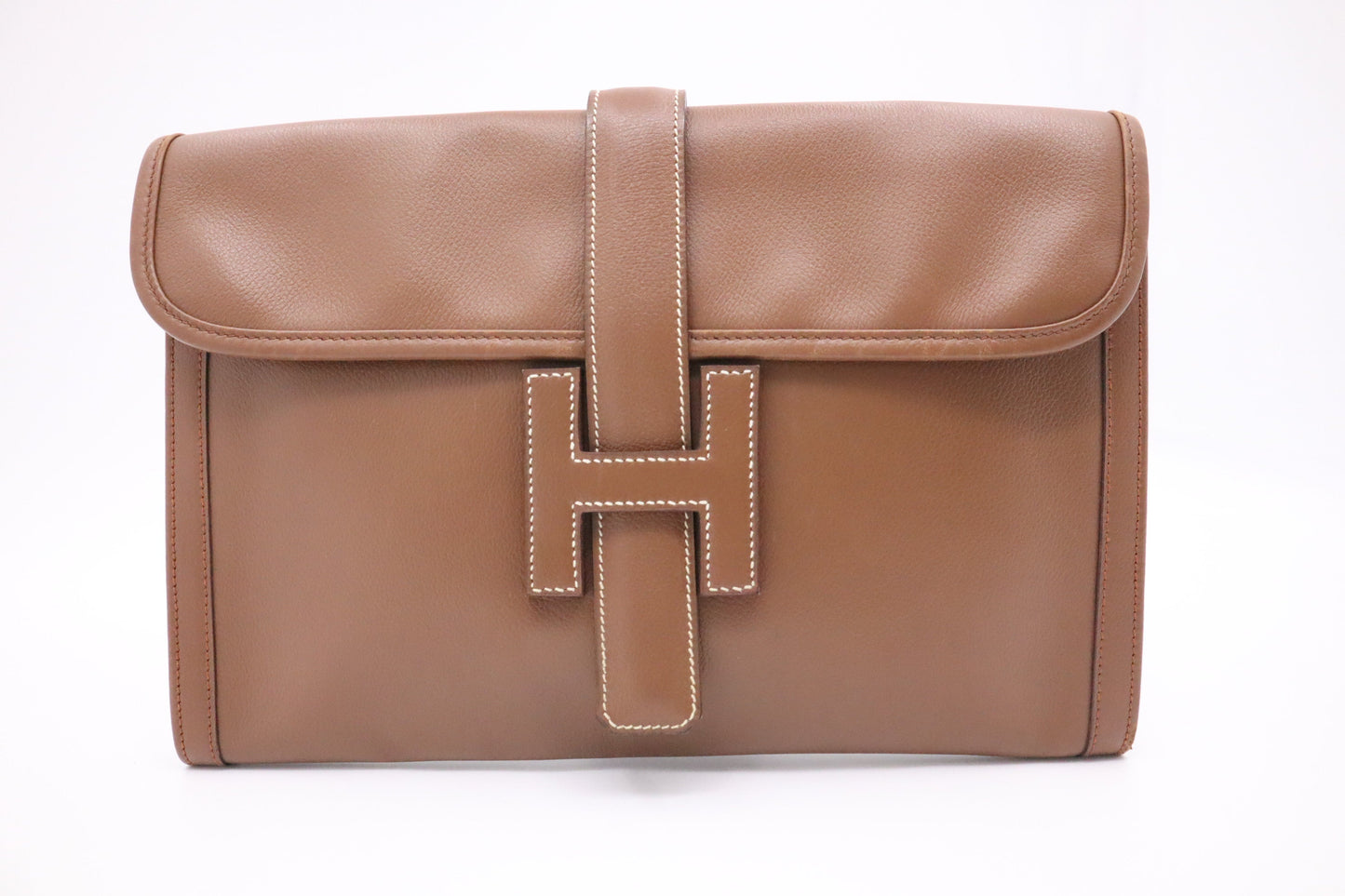 Hermes Jige Elan Pm In Light Handbag Leather Brown Travel Bag