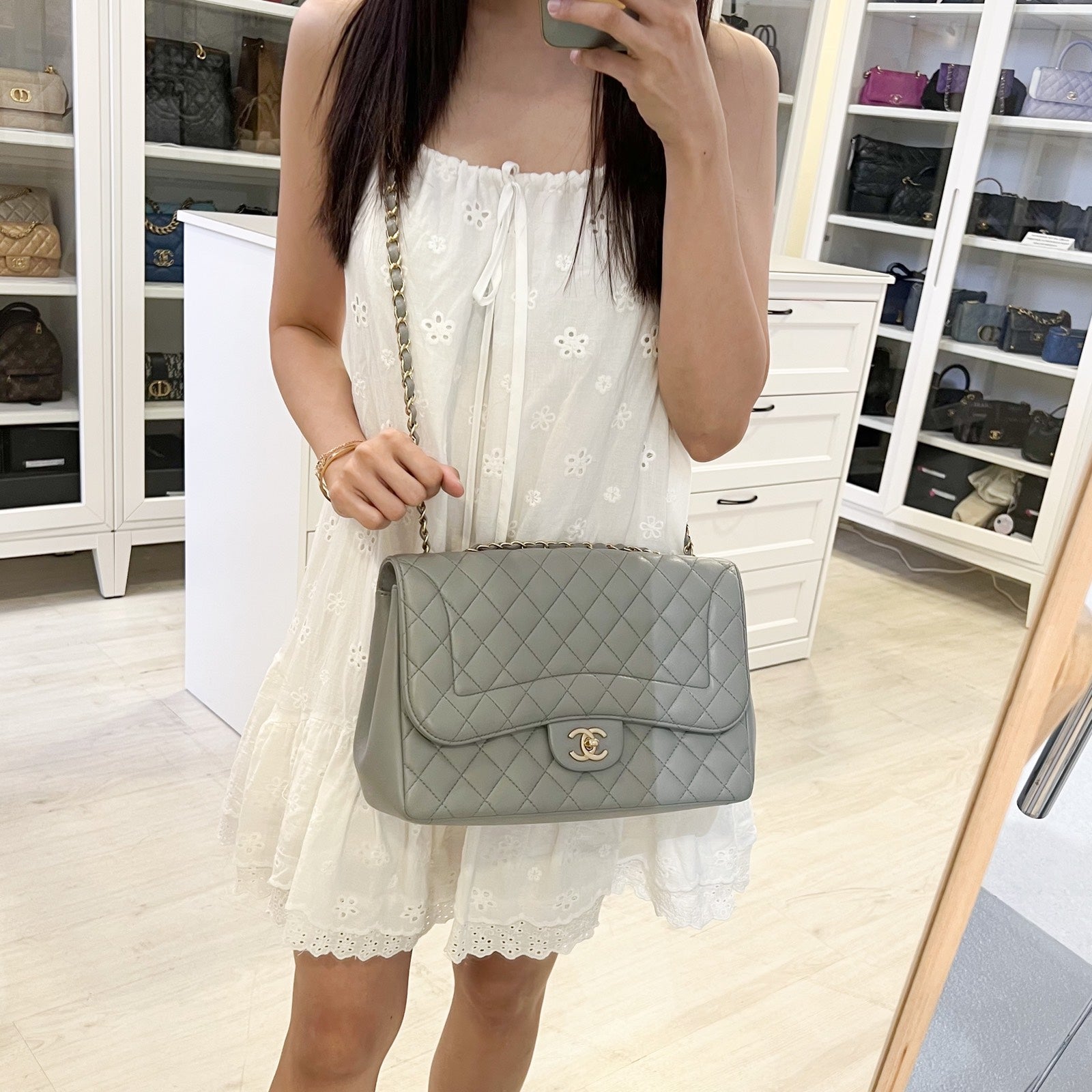 Chanel Mademoiselle Chic Flap in Grey Lambskin and Matte Lghw Handbag