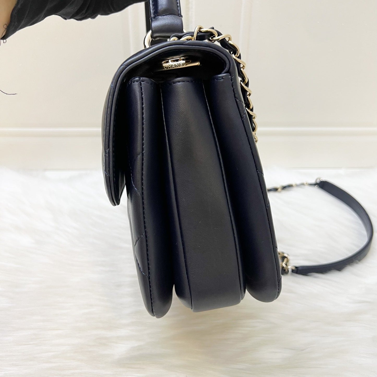 Chanel Small Trendy CC Top Handle Flap in Navy Blue Lambskin and LGHW