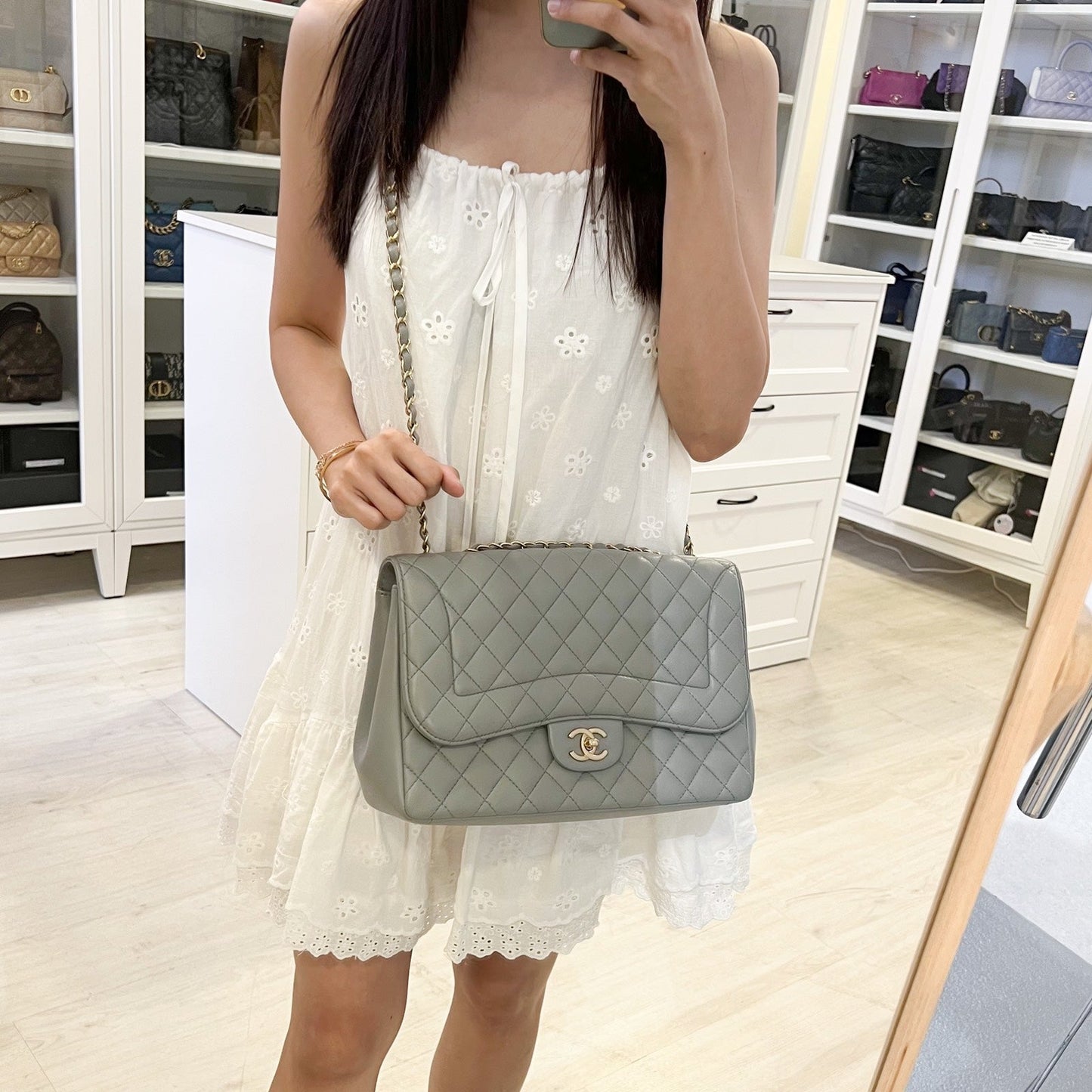 Chanel Mademoiselle Chic Flap In Grey Lambskin And Matte Lghw Bag