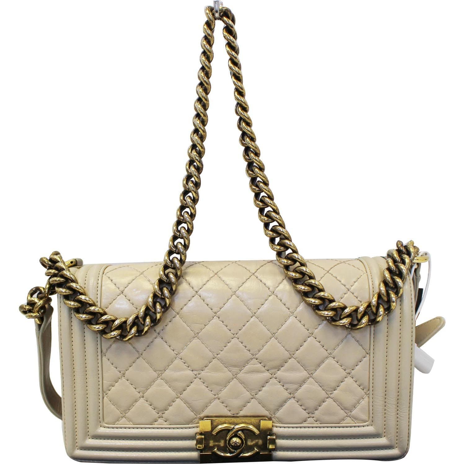 Chanel Boy Flap Quilted Leather Beige Travel Bag
