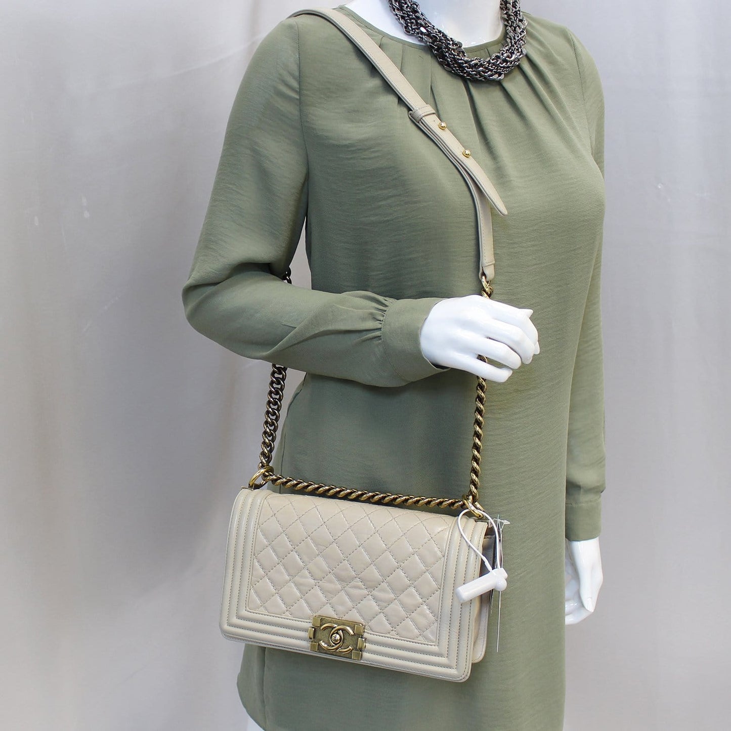 Chanel Boy Flap Quilted Leather Beige Travel Bag