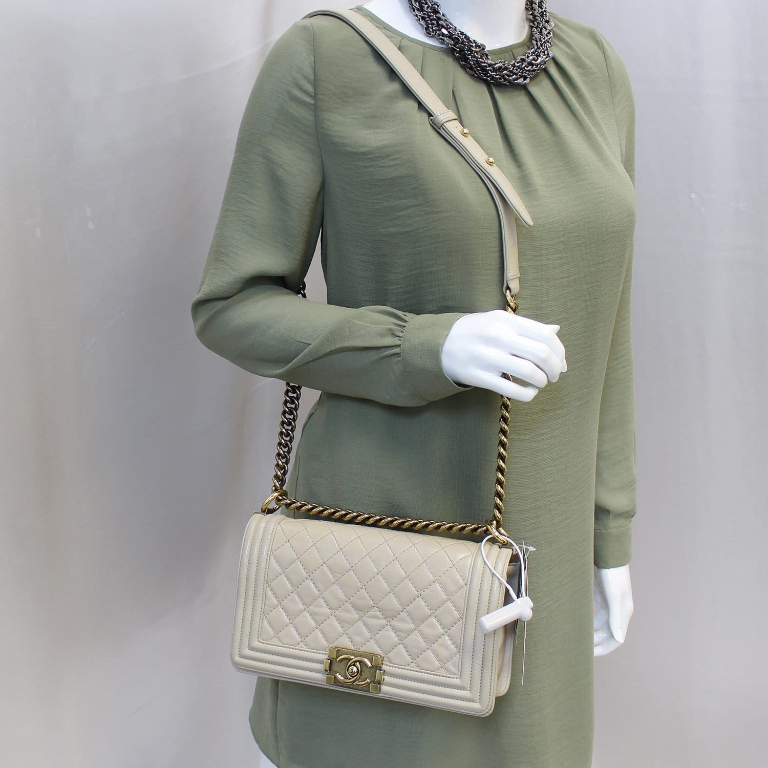 Chanel Boy Flap Quilted Leather Beige Travel Bag