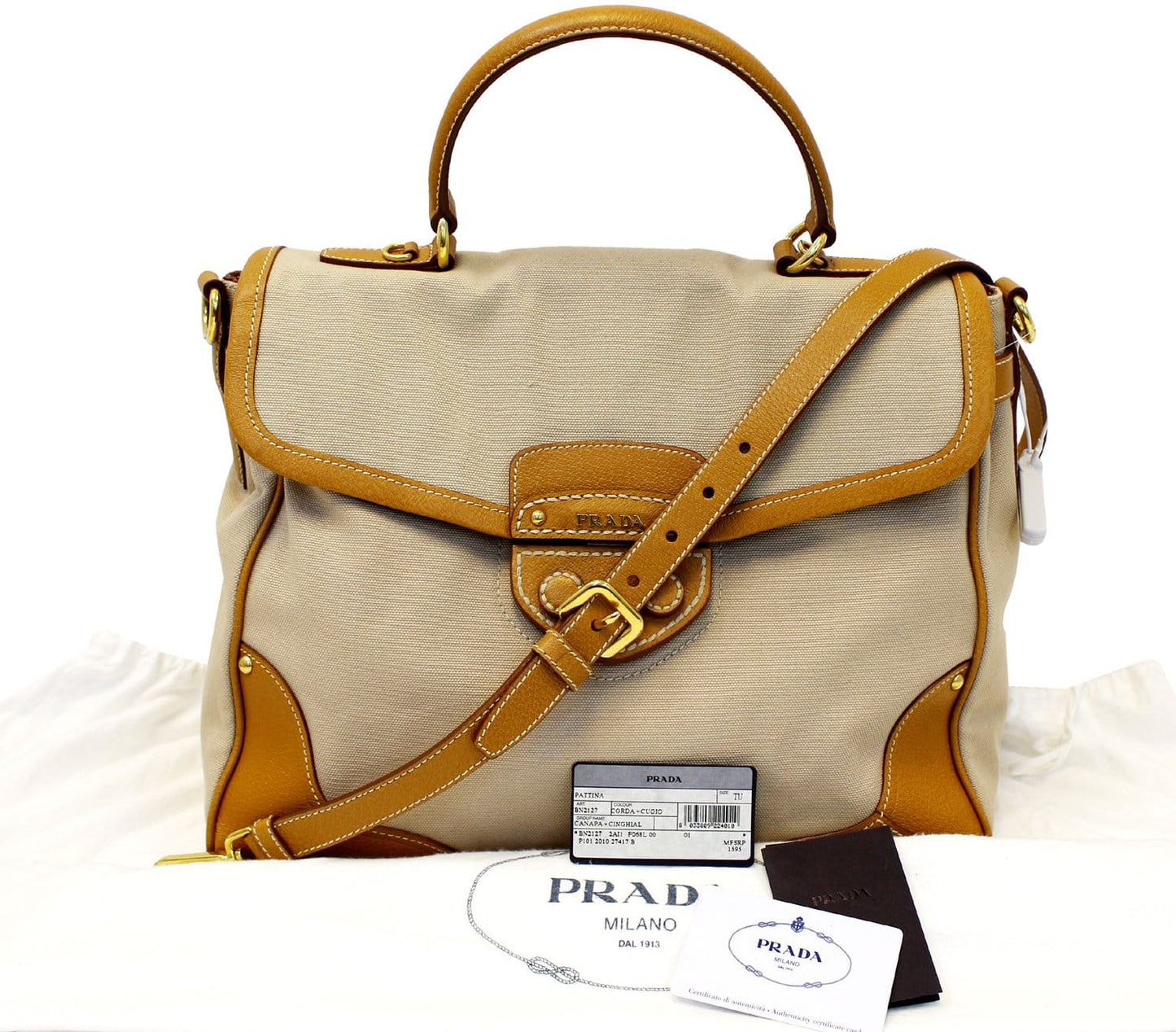 Prada Corda Cuoio Canapa And Cinghial Pattina Satchel Canvas Travel Bag