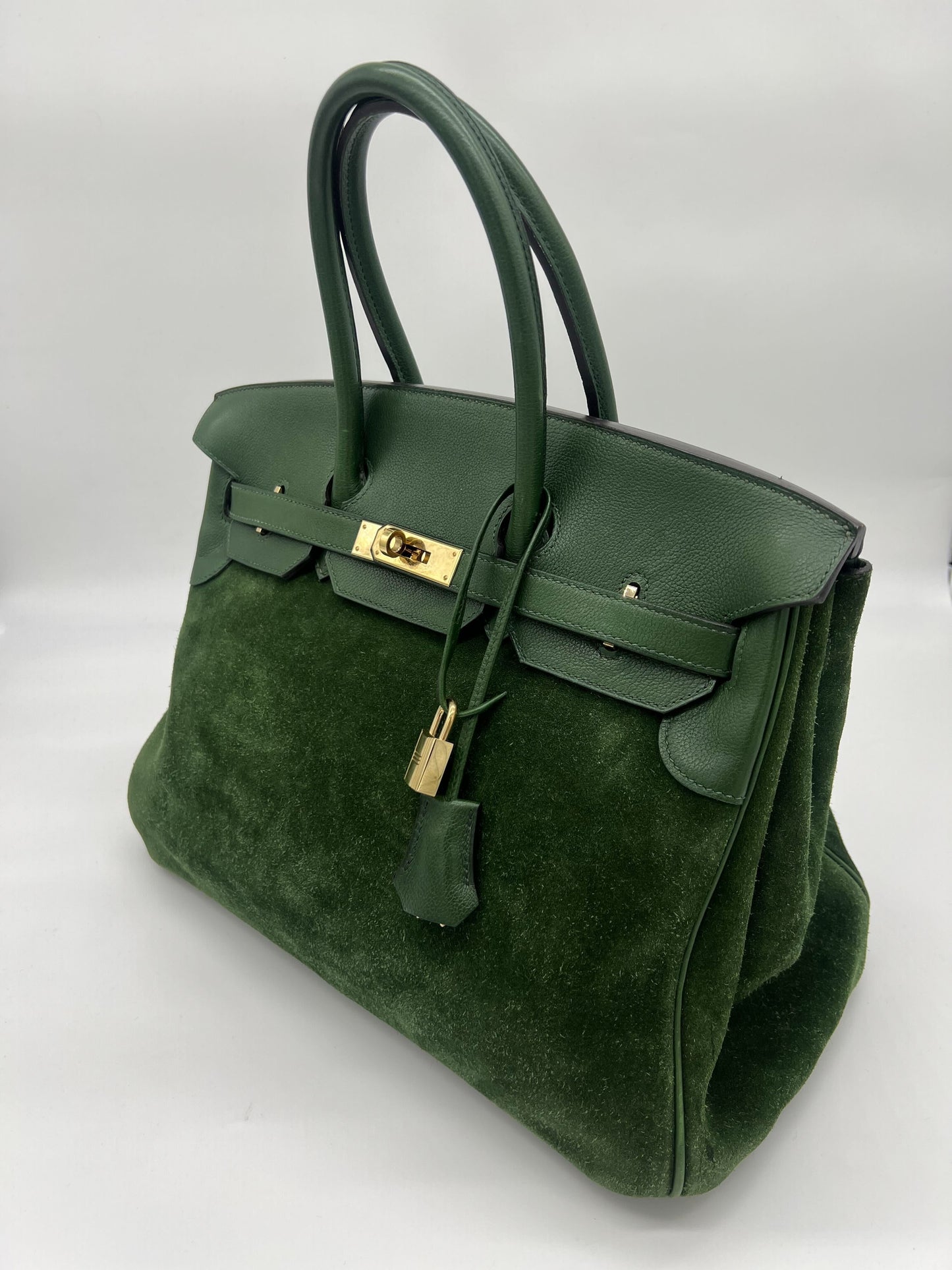 Gucci Hermes Birkin Togo Hardware Handbag Suede Green Gold Travel Bag