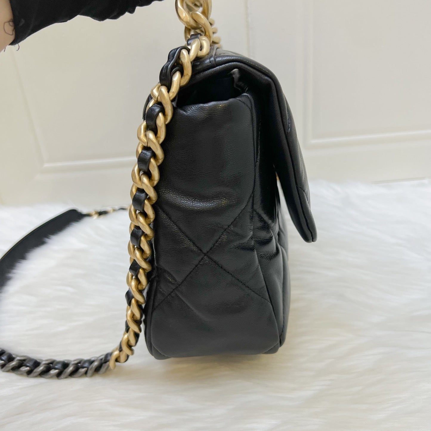 Chanel 19 Medium / Large Flap in Black Goatskin and 3 Tone Hw Handbag
