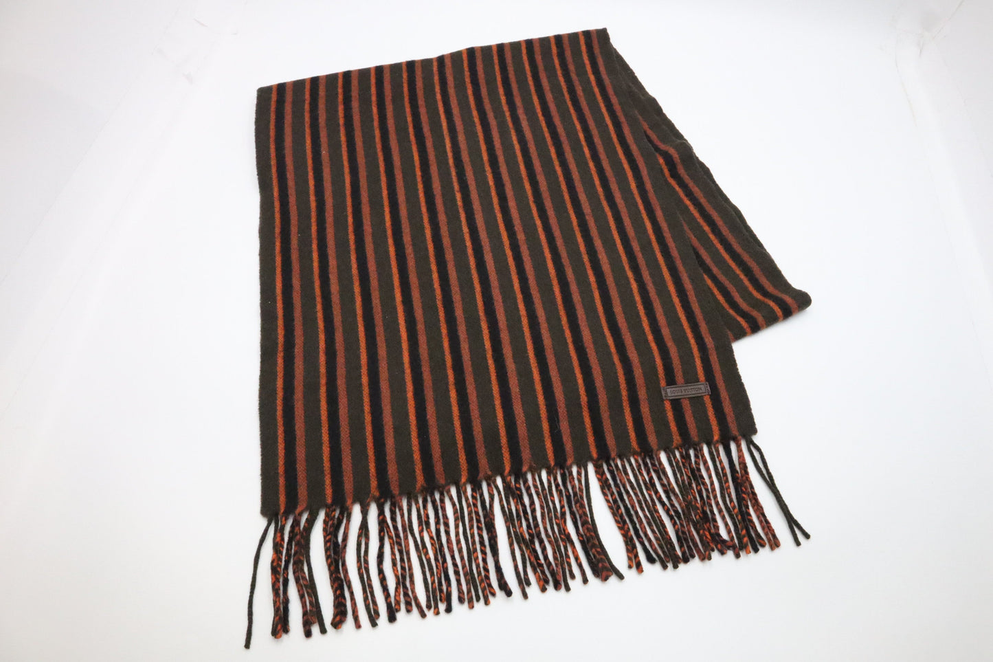 Louis Vuitton Striped Scarf Wool Cashmere Brown Orange