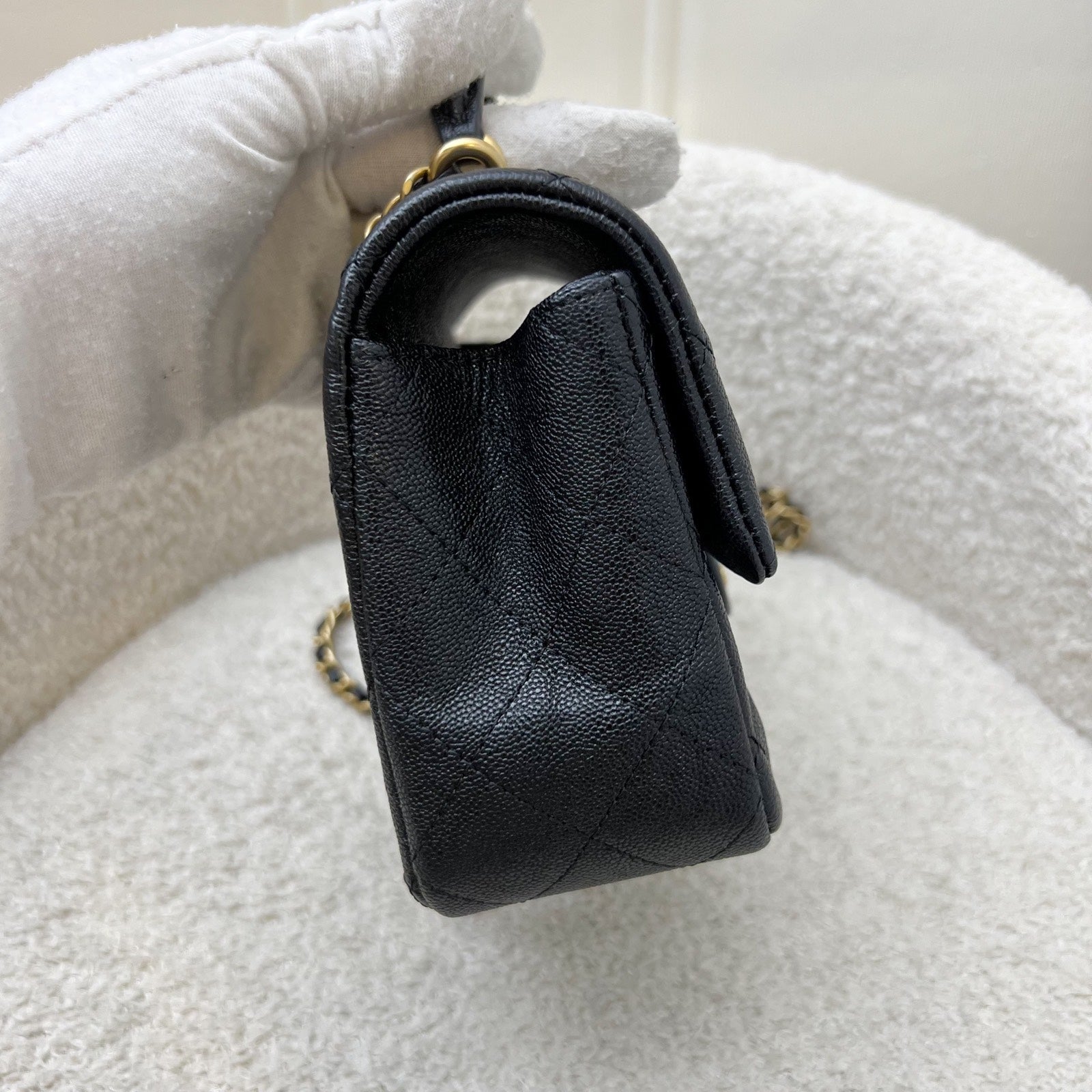 Chanel Top Handle Mini Rectangle Flap in 21S Black Caviar and Aghw Handbag
