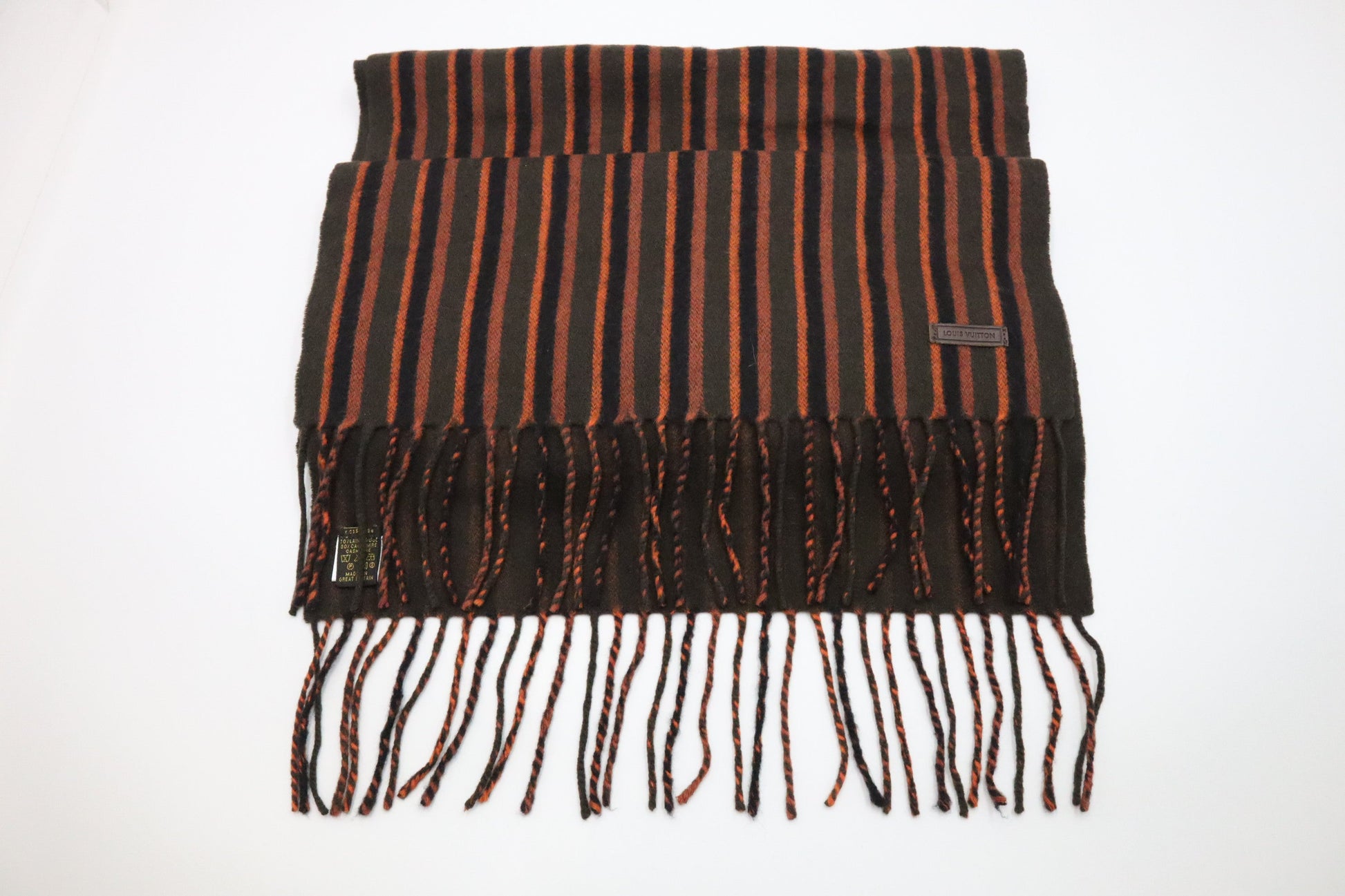 Louis Vuitton Striped Scarf Wool Cashmere Brown Orange