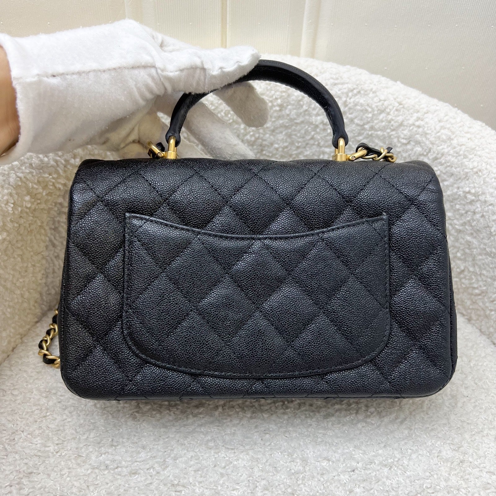 Chanel Top Handle Mini Rectangle Flap In 21S Black Caviar And Aghw Bag