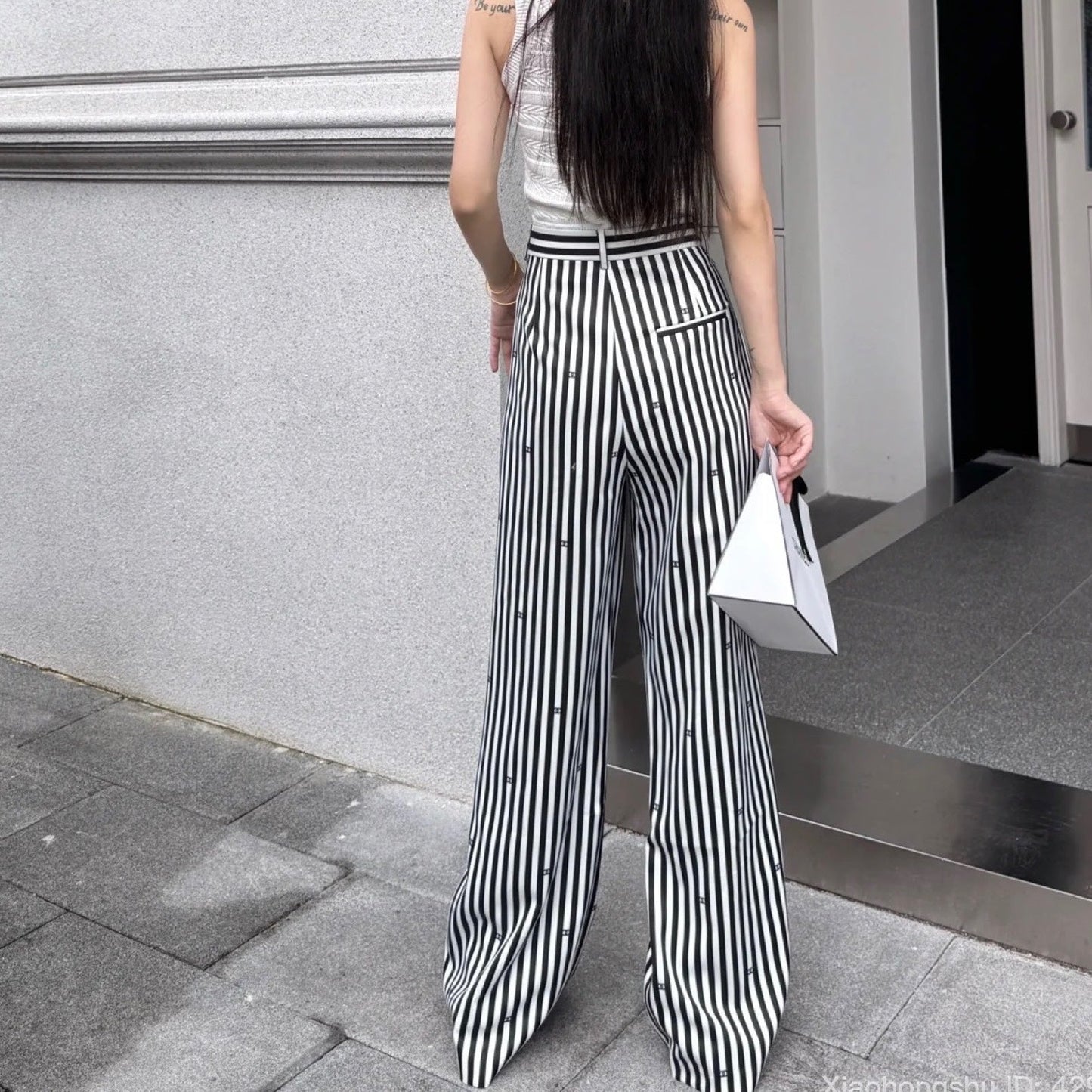 Chanel Pinstripe Long Pants with CC Mini Crystals Sz 36 (Model: P76233)