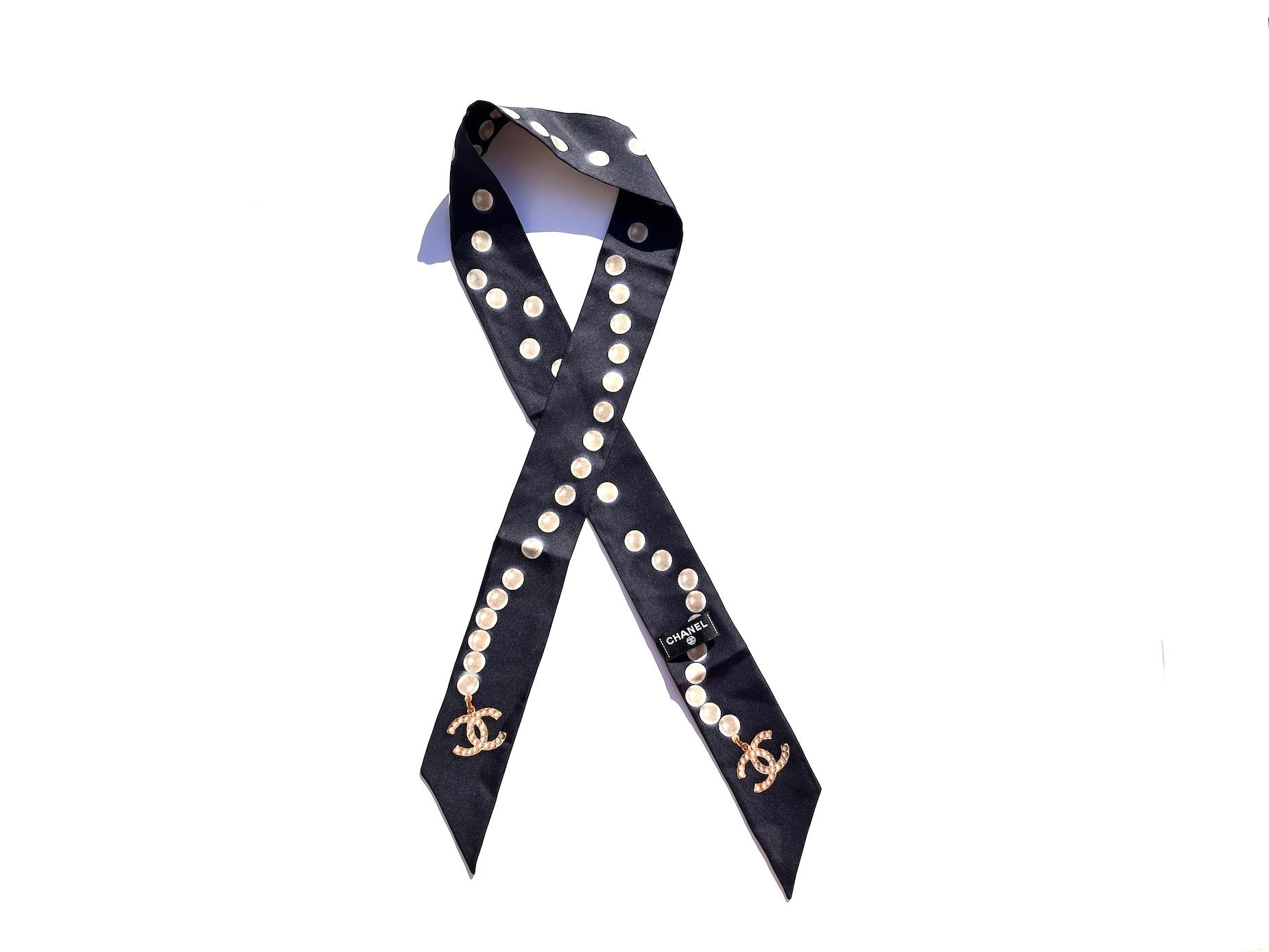 Chanel Pearl Silk Pearl Print Cc Logo Scarf Bag