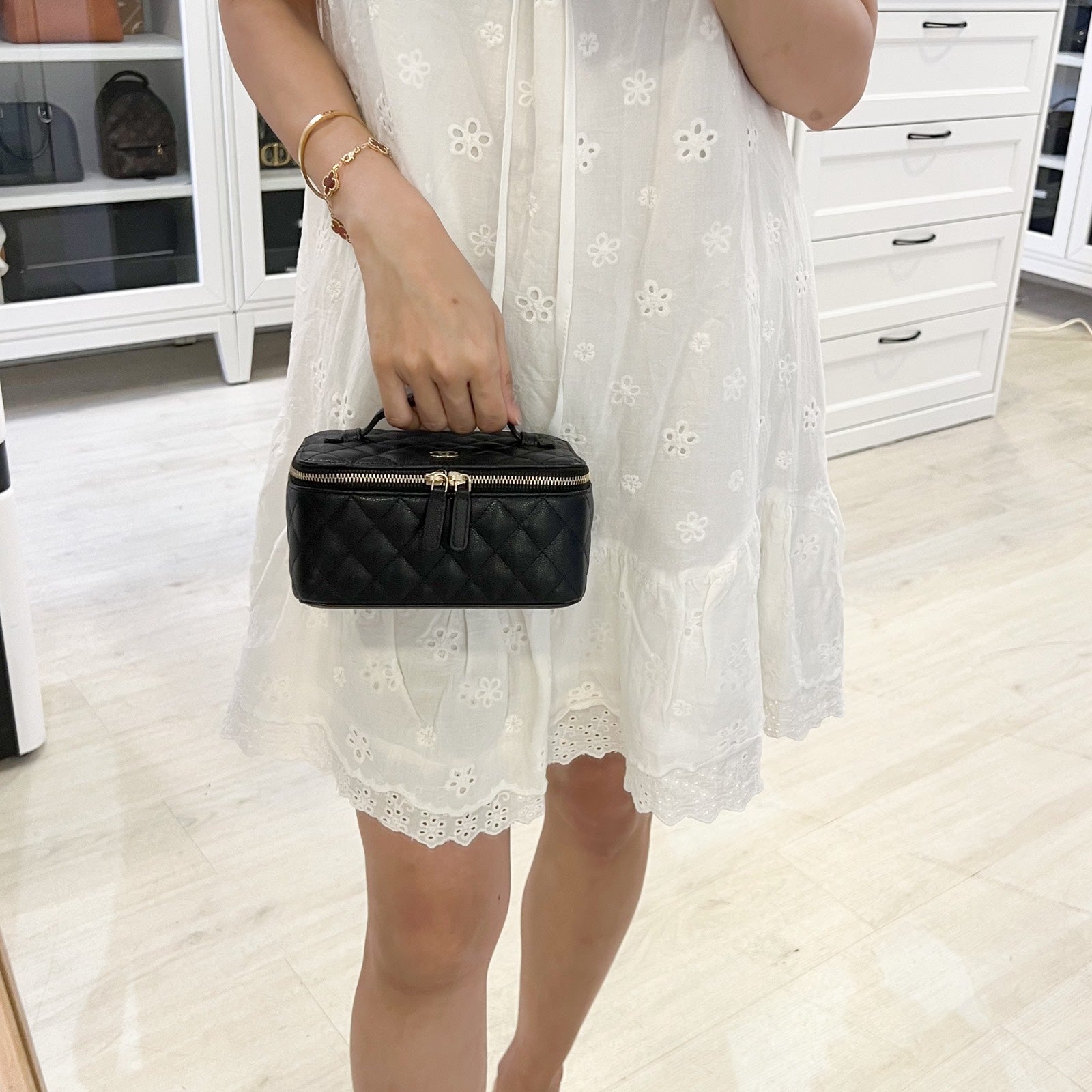 Chanel Jewellery Vanity Case With Top Handle In Black Caviar And Lghw