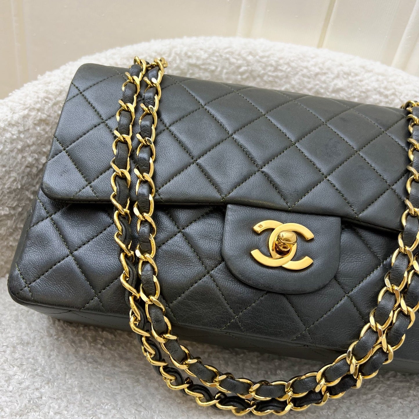 Chanel   Medium Classic Flap CF in Dark Green Lambskin and 24K Gold Plated HW