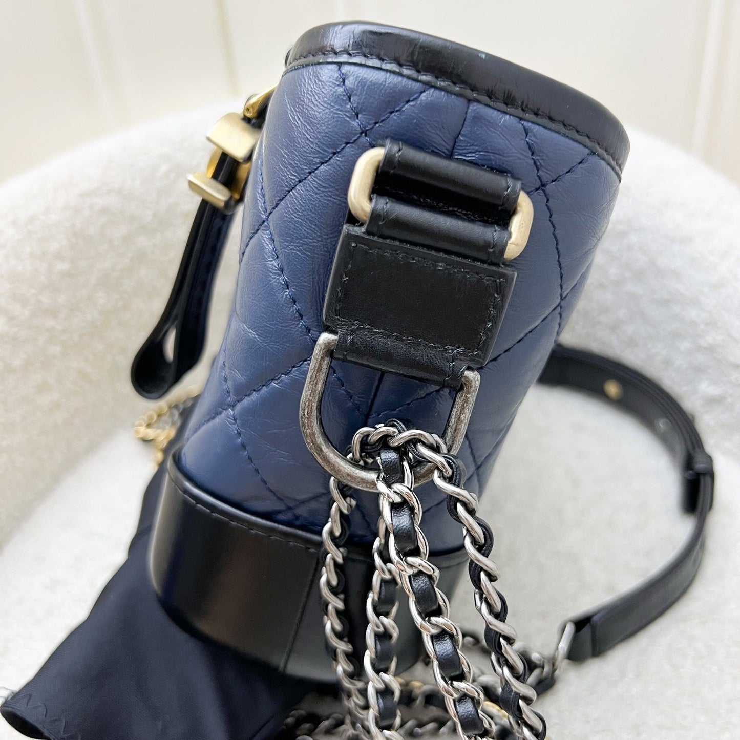 Chanel Small Gabrielle Hobo in Navy Distressed Calfskin, Black Base and 3 Tone HW (Model: A91810)