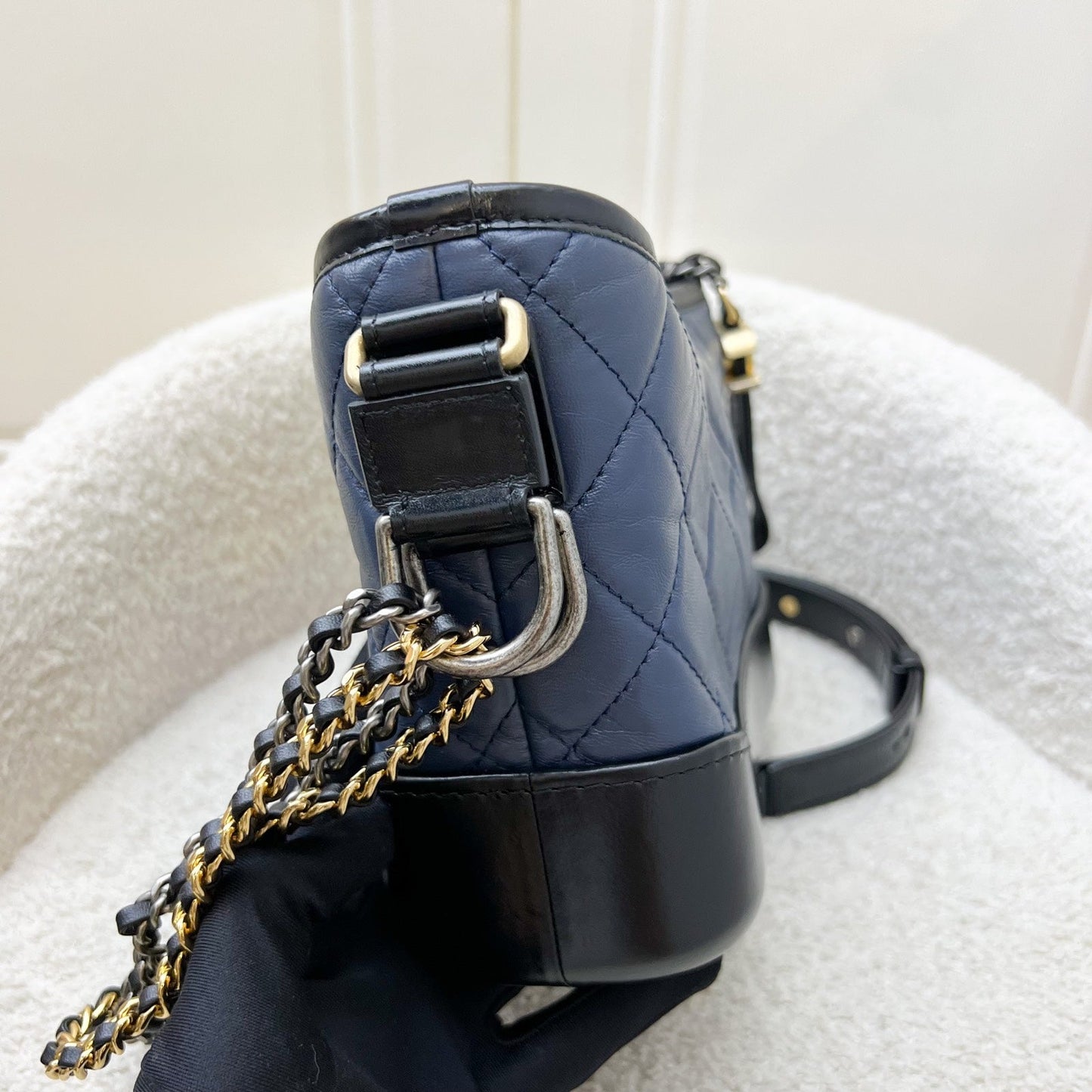 Chanel Small Gabrielle Hobo in Navy Distressed Calfskin,black Base and 3 Tone Hw ( )