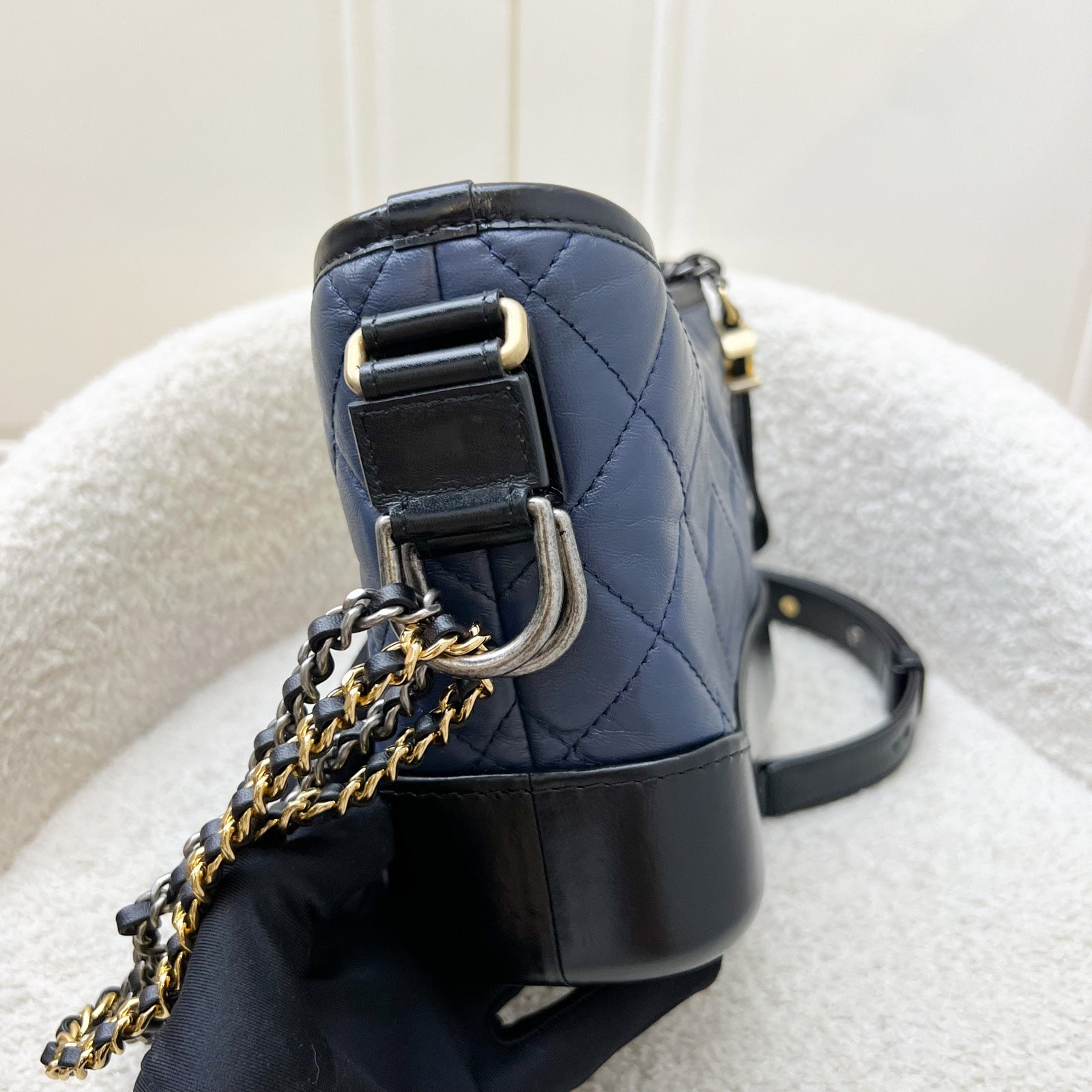Chanel Small Gabrielle Hobo in Navy Distressed Calfskin,black Base and 3 Tone Hw ( )