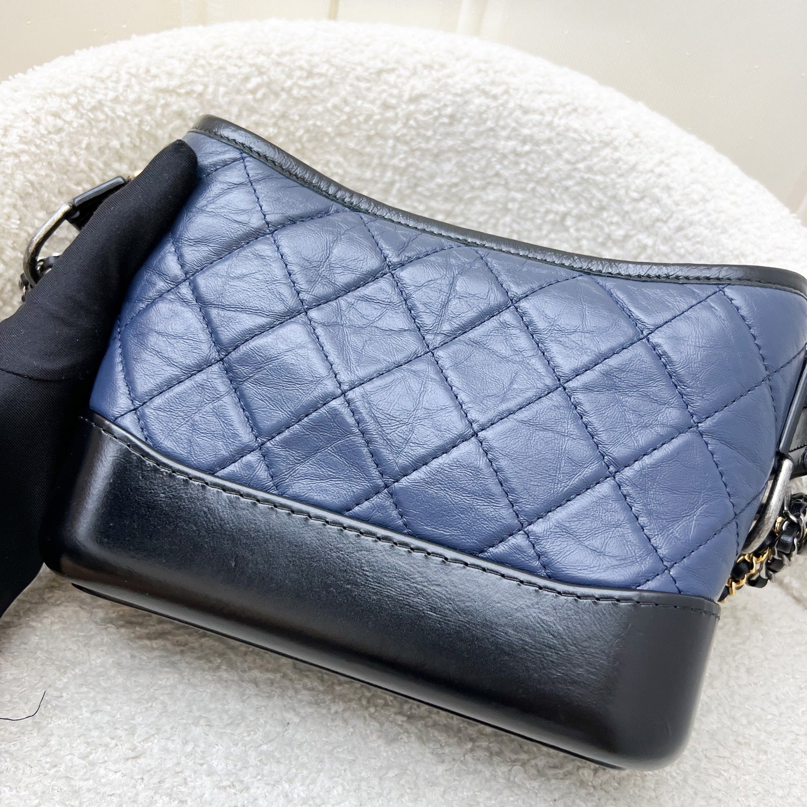Chanel Small Gabrielle Hobo in Navy Distressed Calfskin,black Base and 3 Tone Hw ( )