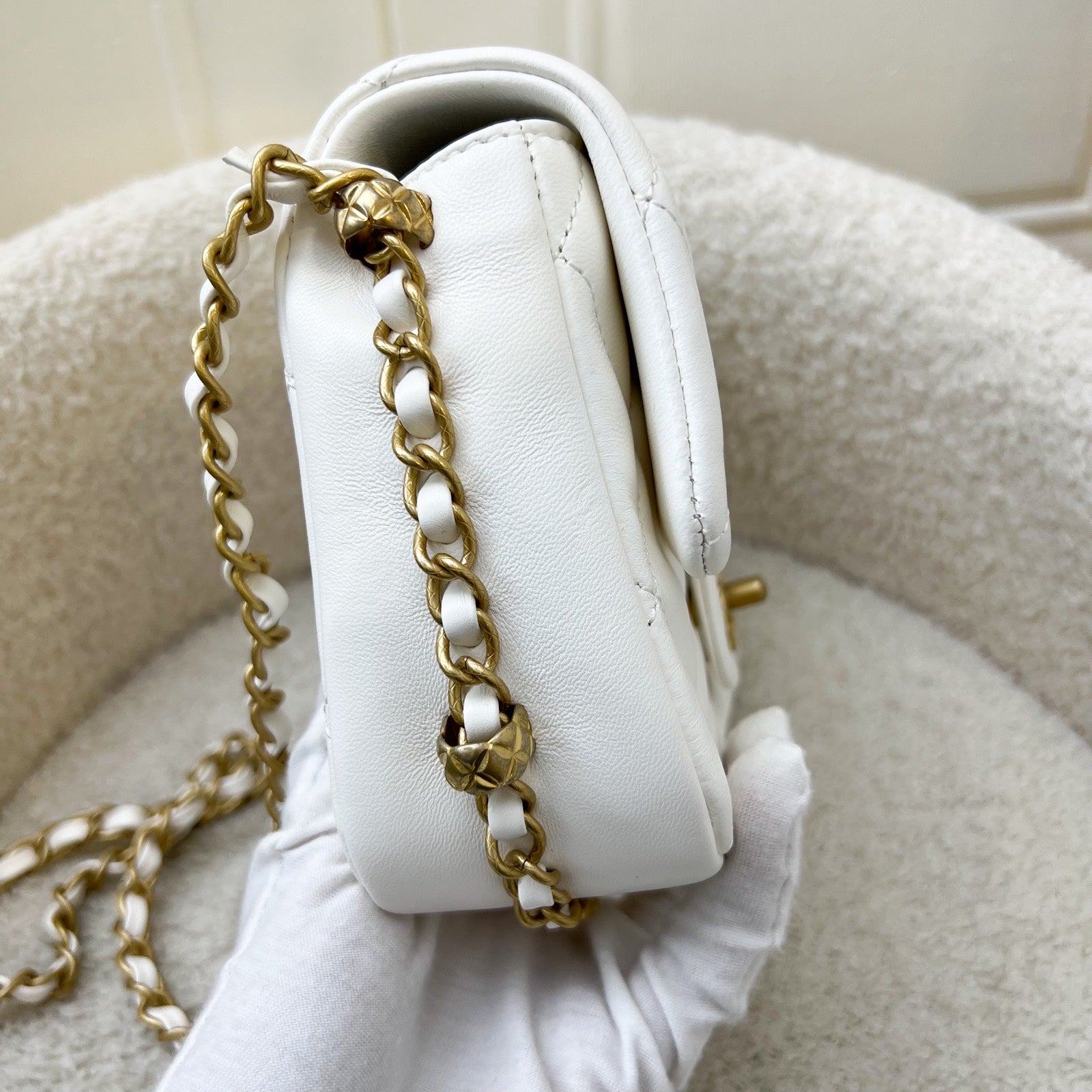 Chanel Seasonal Flap in White Lambskin and Aghw Handbag