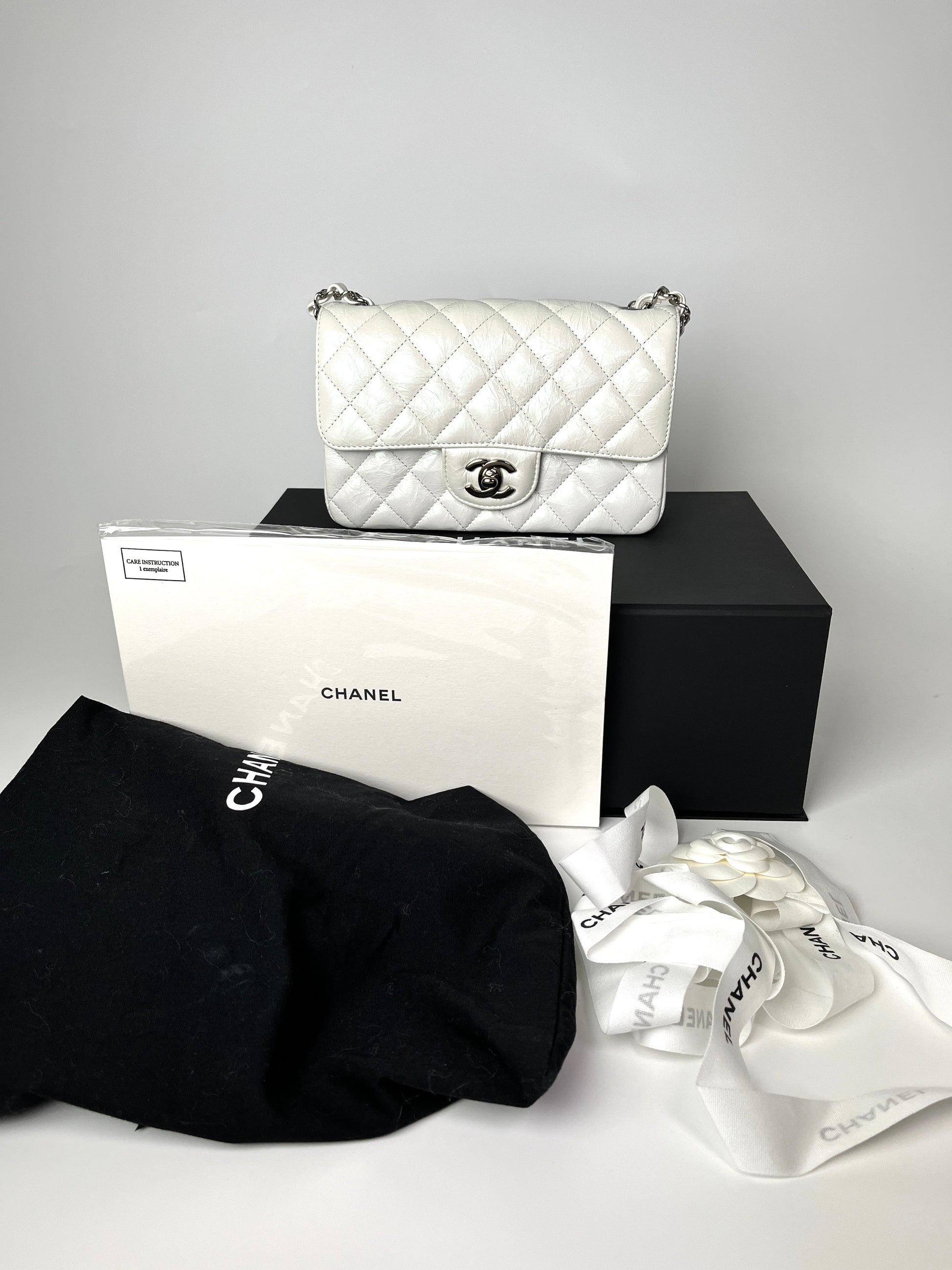 Chanel White Rectangular Mini Crumpled Calfskin Classic Flap Bag
