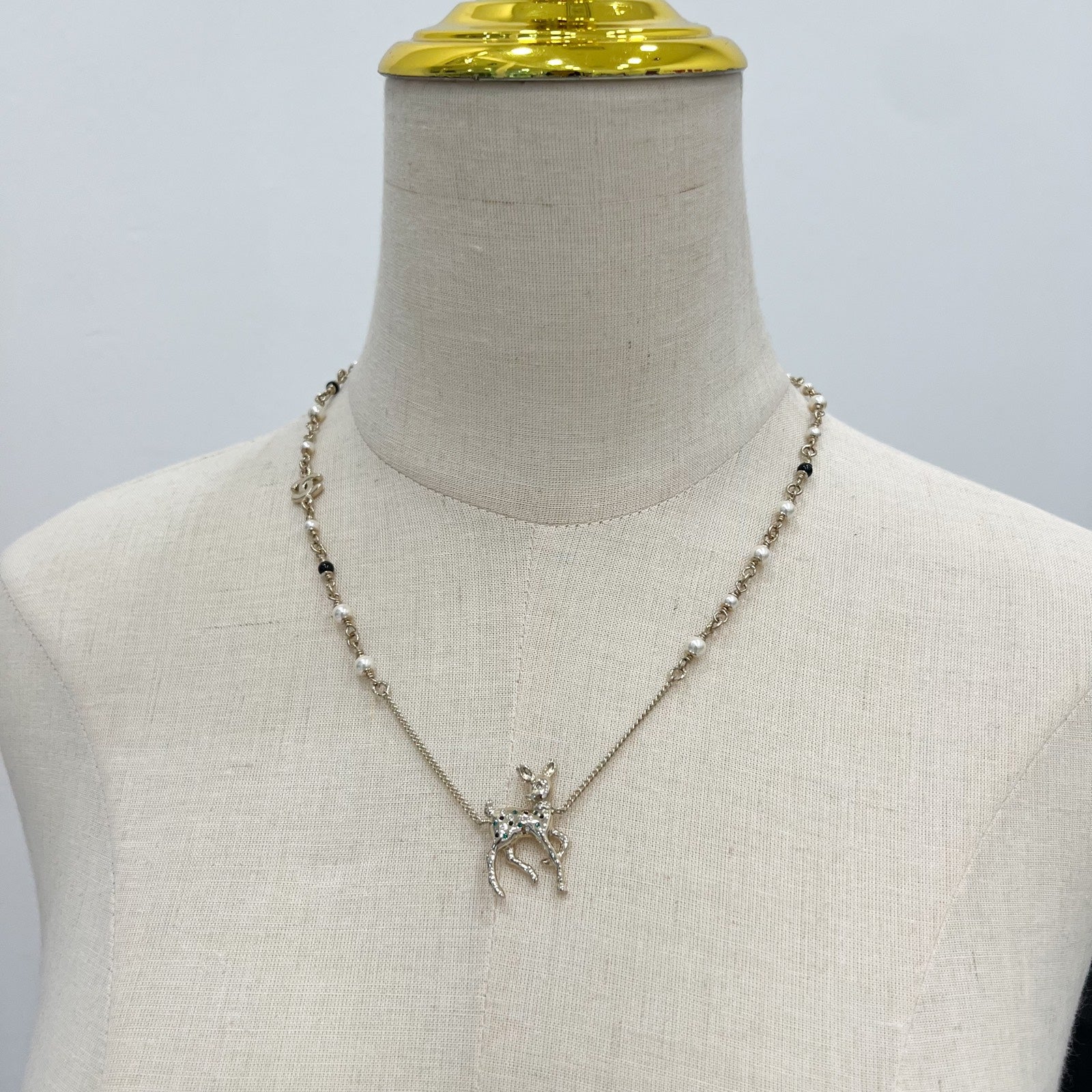 Chanel 26C Vip Bambi Deer Necklace With Pearls In Lghw