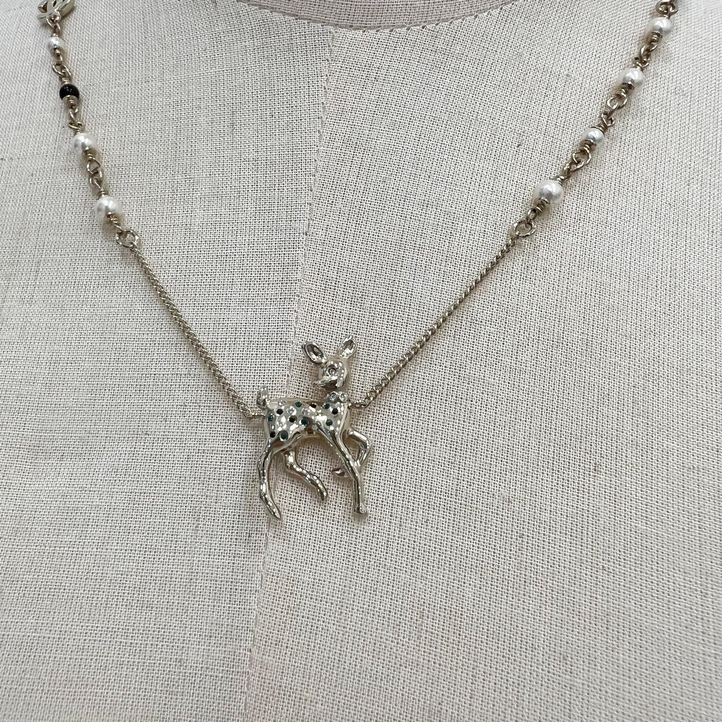 Chanel 26C Vip Bambi Deer Necklace With Pearls In Lghw