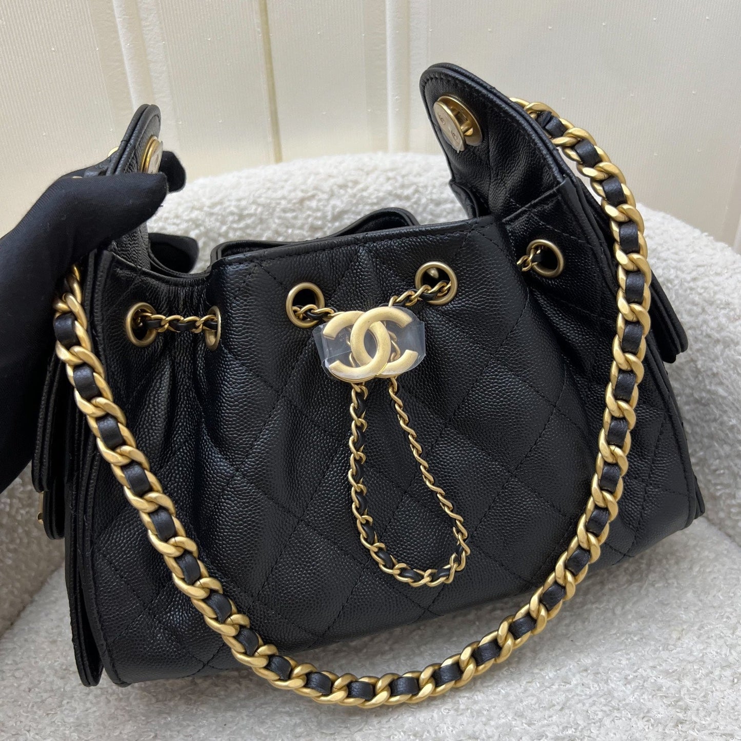 Chanel 25 Mini Hobo Bag in Black Caviar and AGHW (Model: AS5631)
