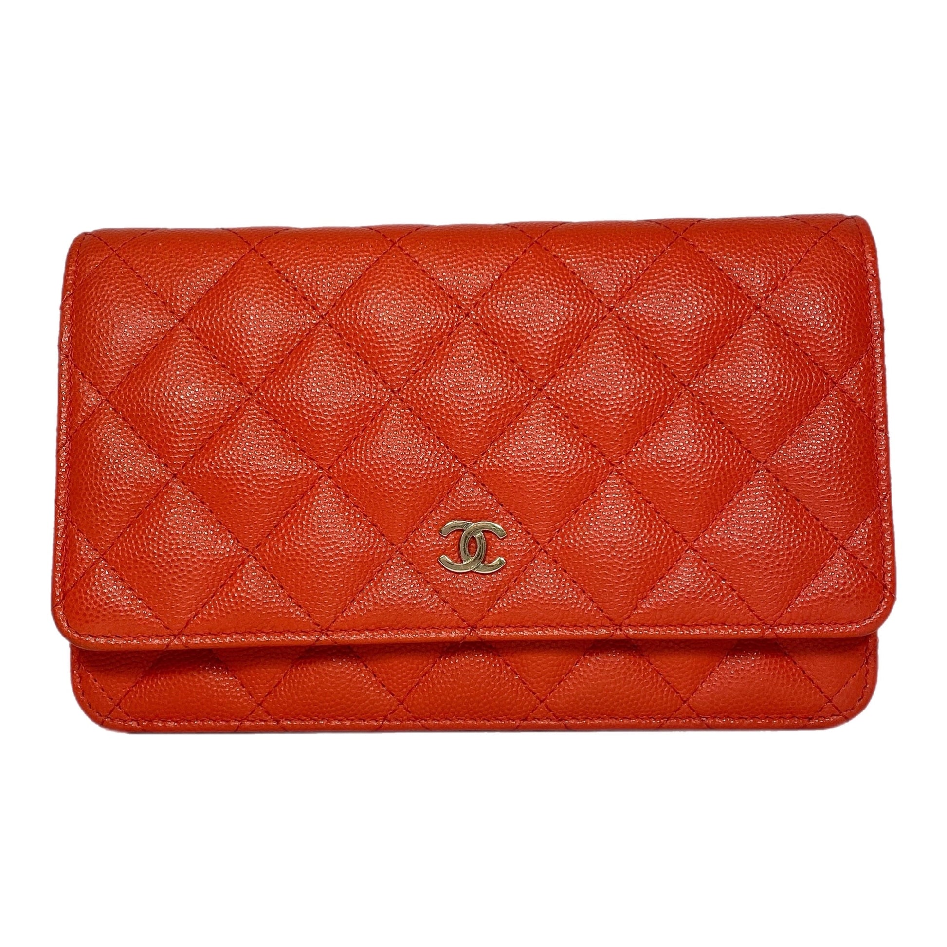 Chanel Red Coral Caviar Wallet on Chain