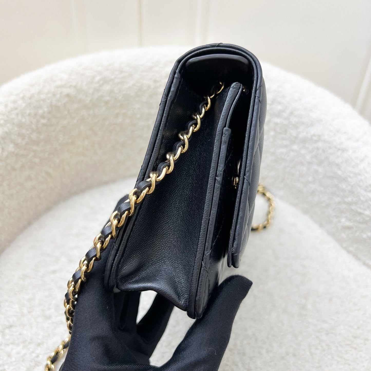Chanel Classic Wallet On Chain Woc In Black Lambskin And Ghw Bag