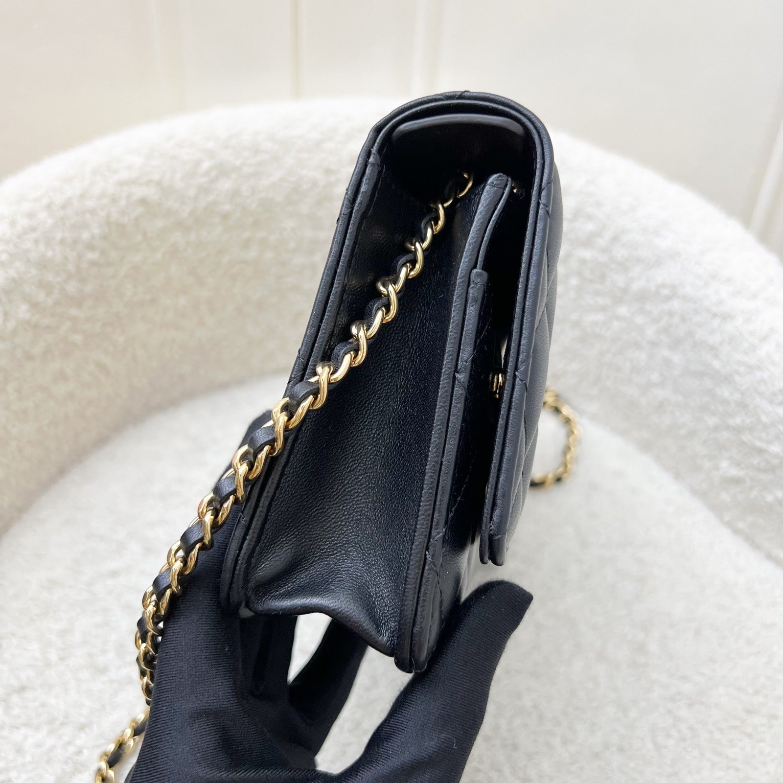 Chanel Classic Wallet On Chain Woc In Black Lambskin And Ghw Bag