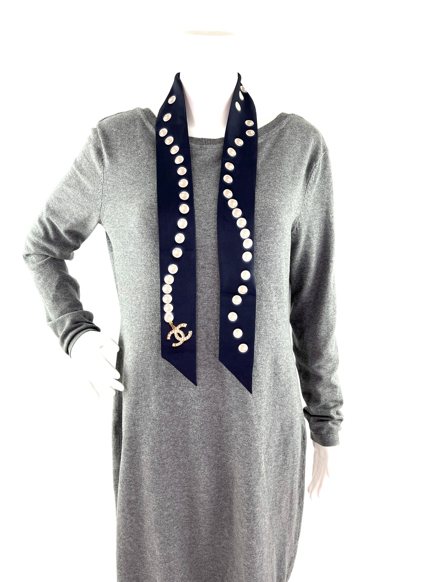 Chanel Pearl Silk Pearl Print Cc Logo Scarf Bag