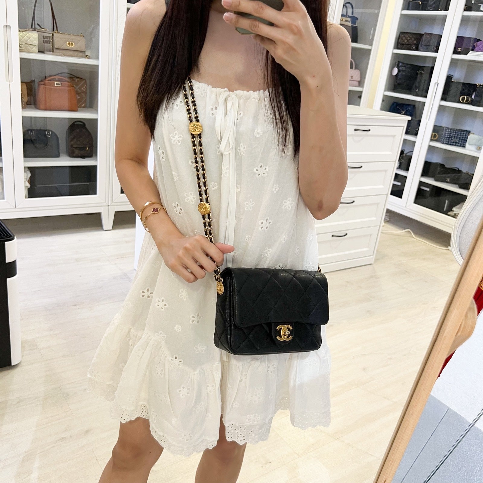 Chanel 22A “twist Your Buttons” Small / Mini Flap in Black Caviar and Aghw ( ) Handbag