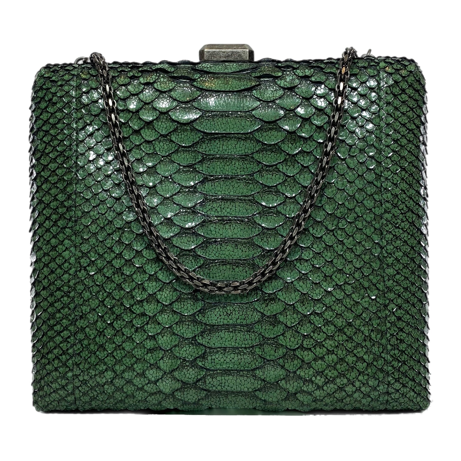 Chanel Green Python Snakeskin CC Kiss Shoulder Bag