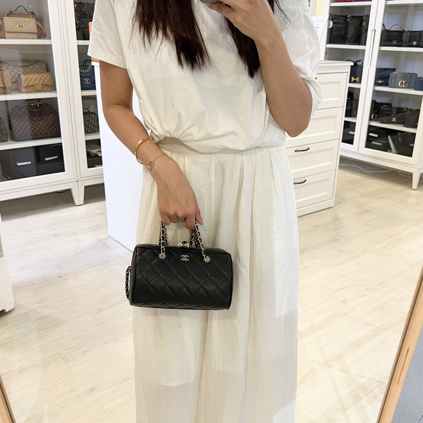 Chanel [below Retail Deal!] 25P Bowling Bag in Black Caviar and Lghw ( )