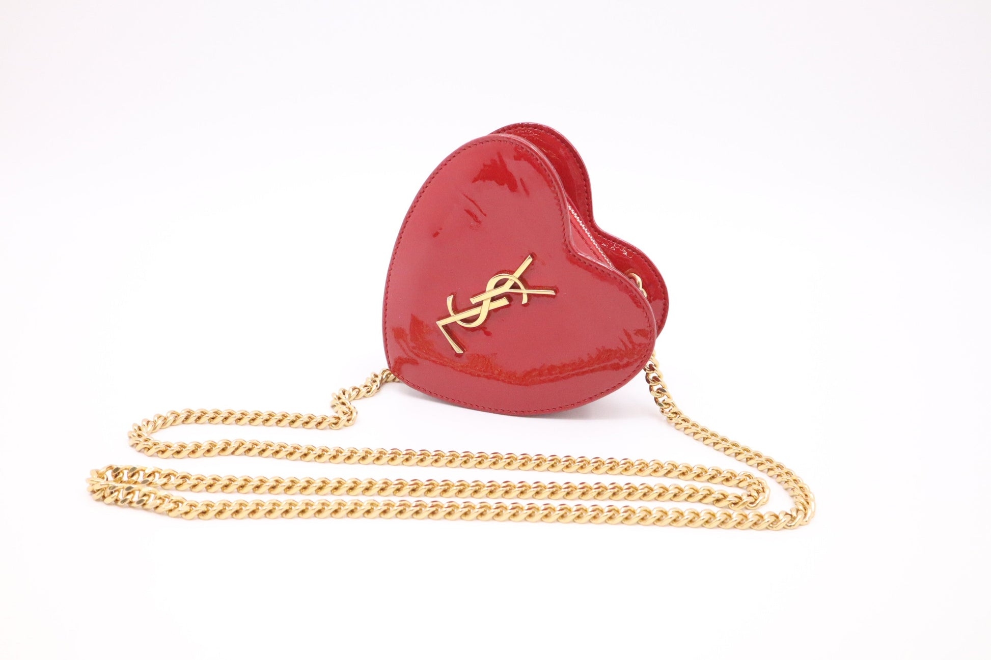 YSL Saint Laurent Heart Crossbody Bag In Patent Leather Red