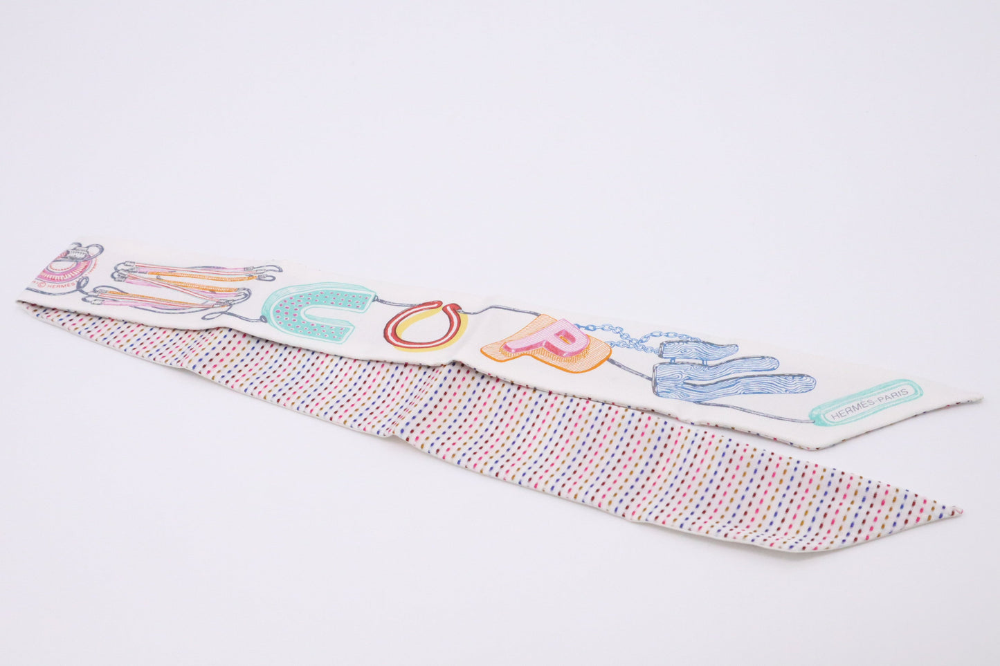 Hermes 'Chevaloscope Pointille' Twilly In Multicolor Silk Handbag White Travel Bag