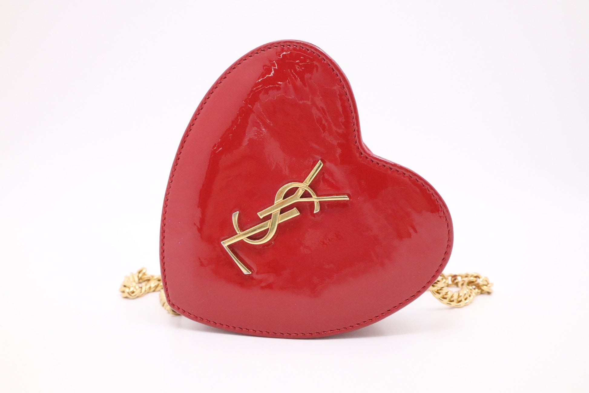YSL Saint Laurent Heart Crossbody Bag In Patent Leather Red