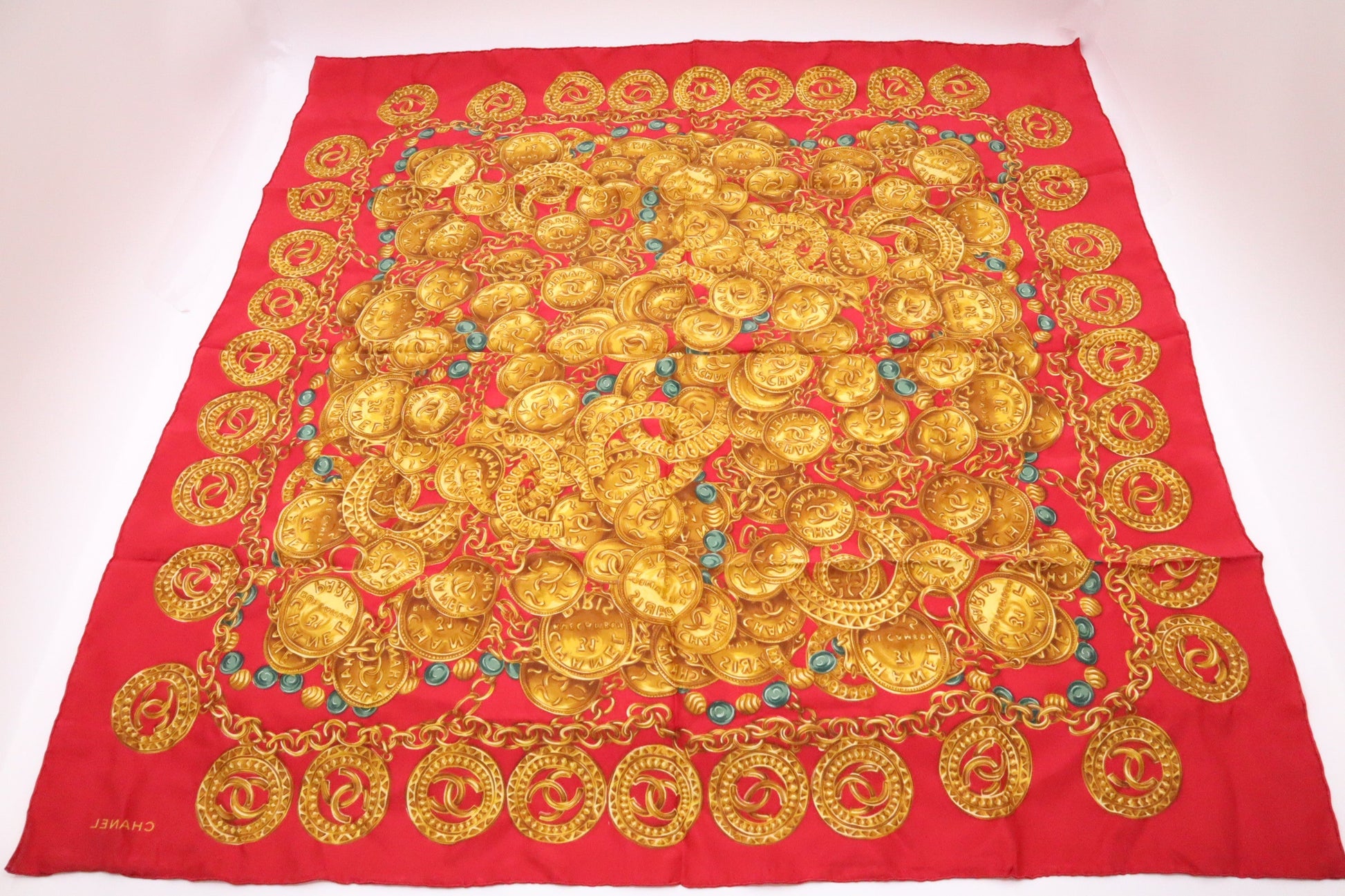 Chanel Scarf & Silk Red Gold