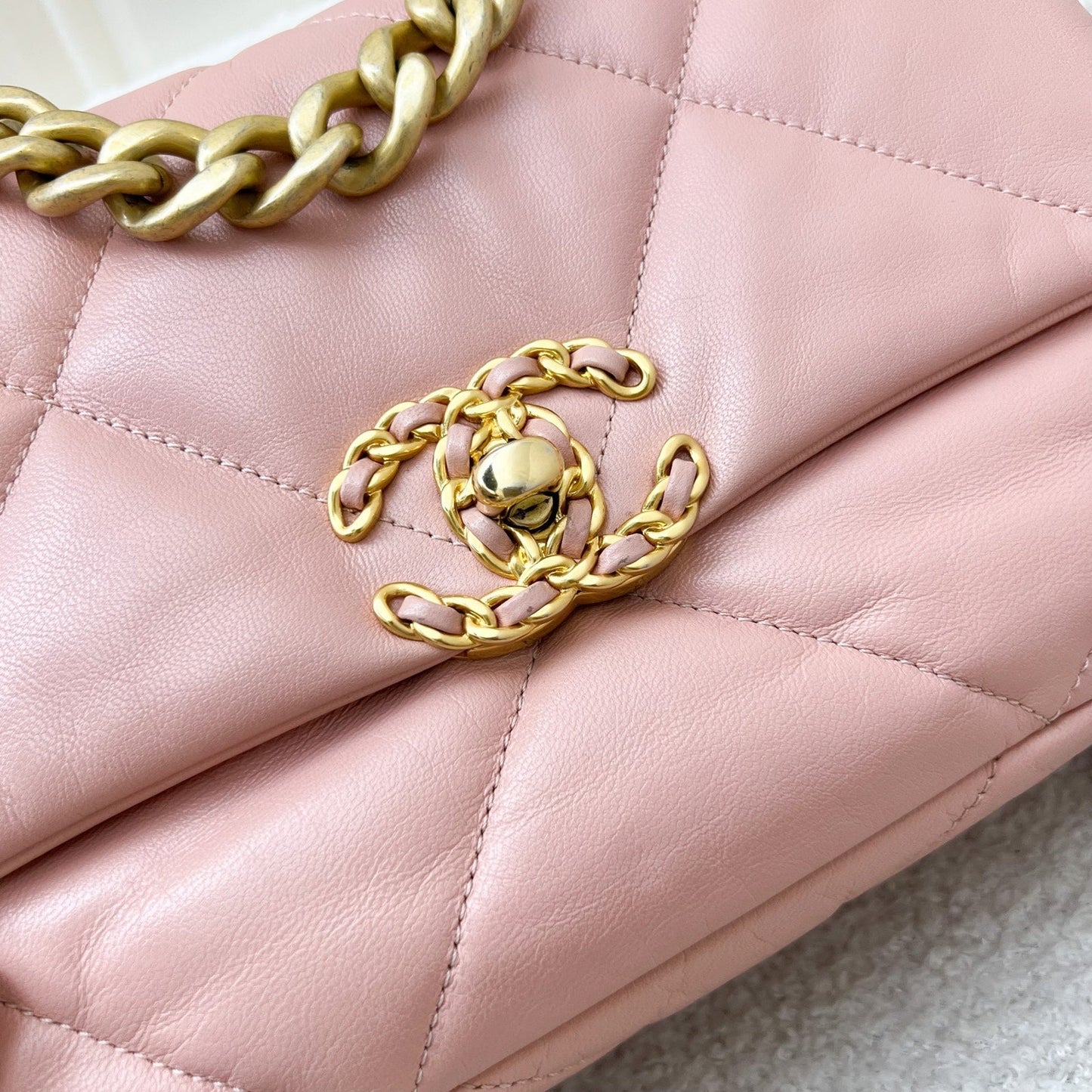 Chanel 19 Small Flap in Light Pink Goatskin and 3 Tone Hw Handbag
