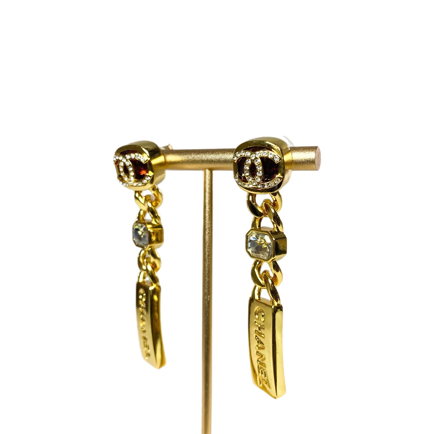 Chanel Gold Crystal Drop Earrings