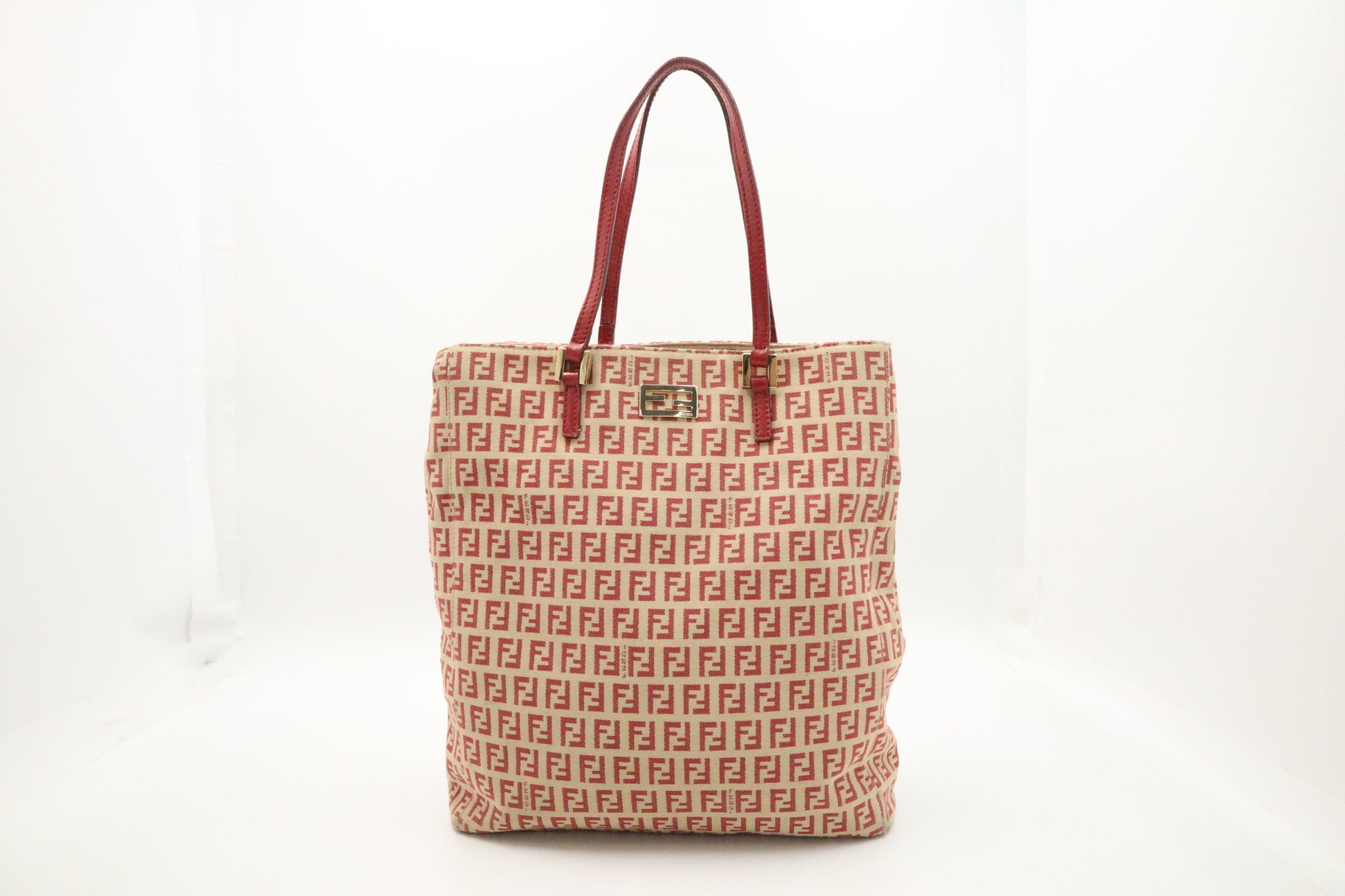 Fendi Handbag In Zucca Canvas Red Travel Bag