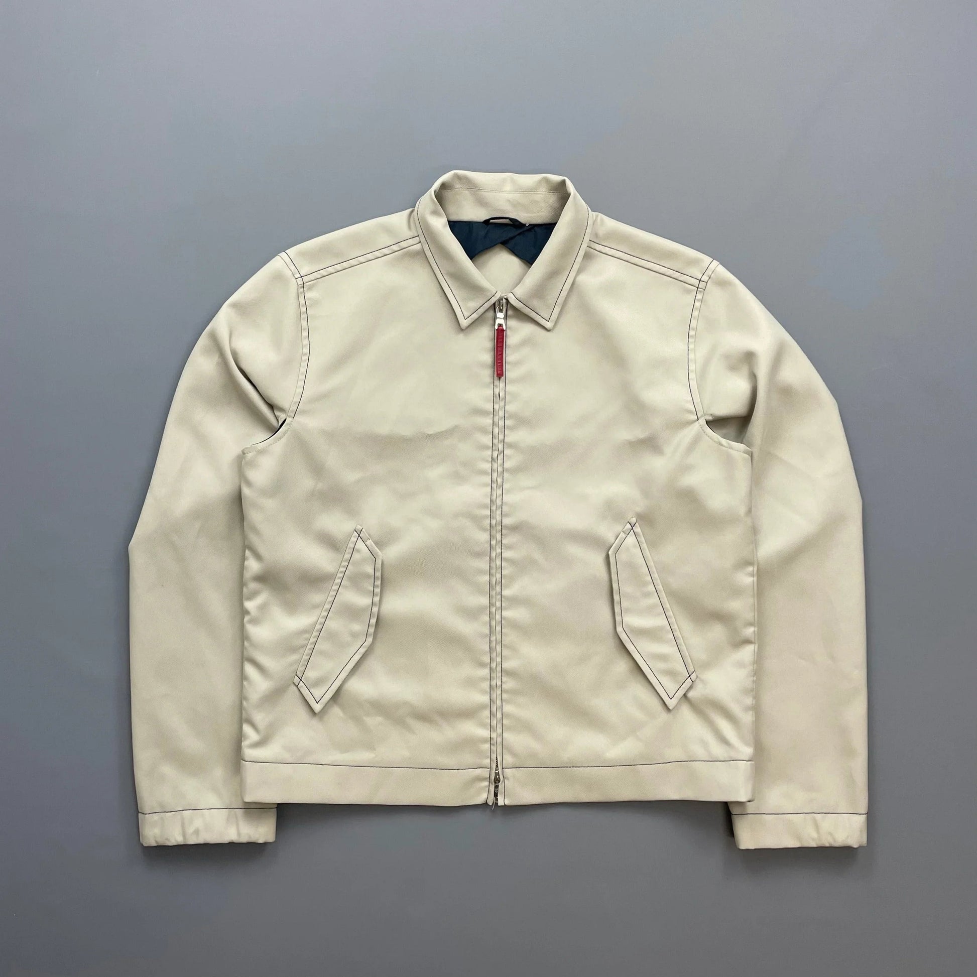 Prada Handbag Sport Contrast Stitch Lightweight Harrington Jacket Beige