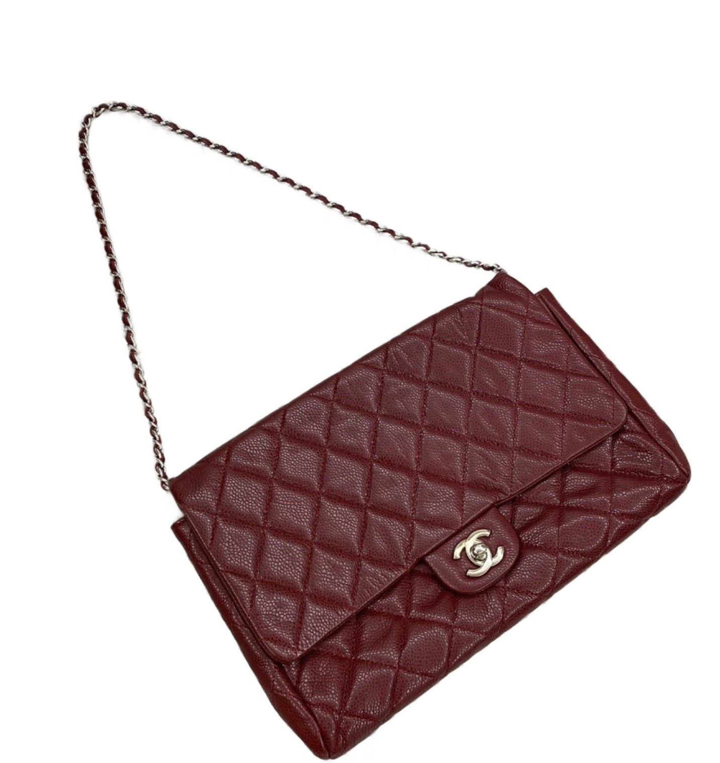 Chanel Caviar Red Silver Leather Shoulder Bag
