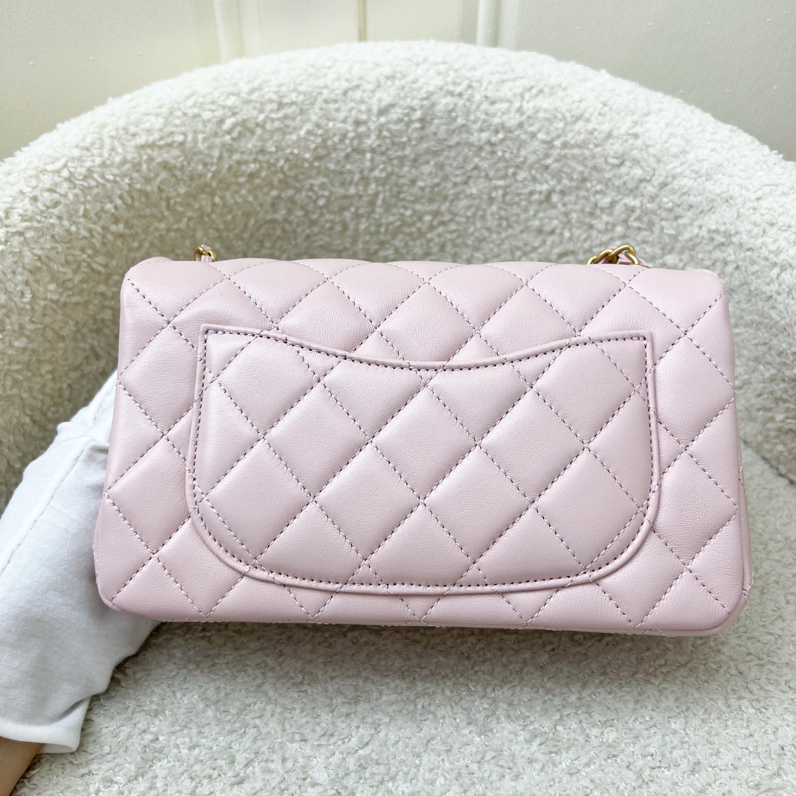 Chanel Pearl Crush Mini Rectangle Flap in 24K Sakura Pink Stiff Lambskin and Aghw ( ) Handbag